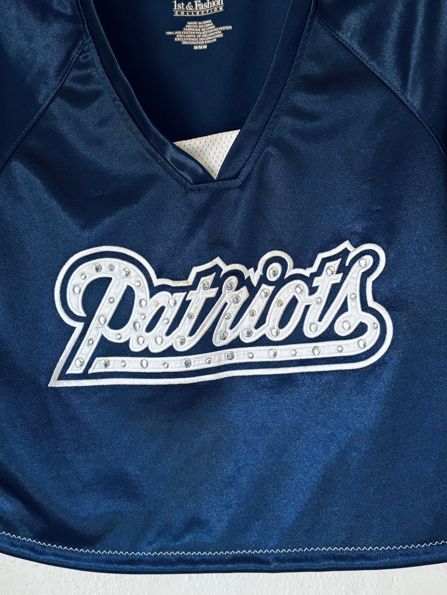 Reworked Y2k New England Patriots V-neck Cropped Jersey
