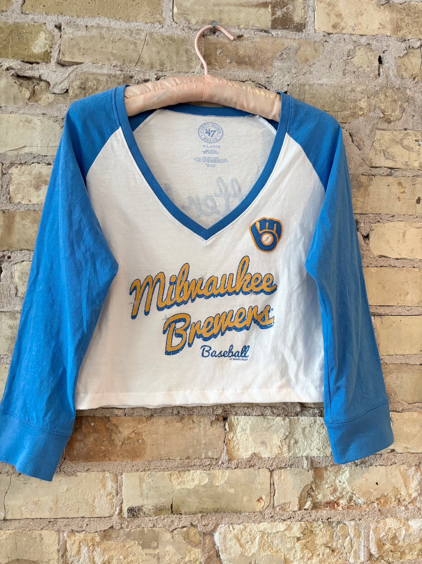 Reworked Milwaukee Brewers Throwback crop top Jersey Tee