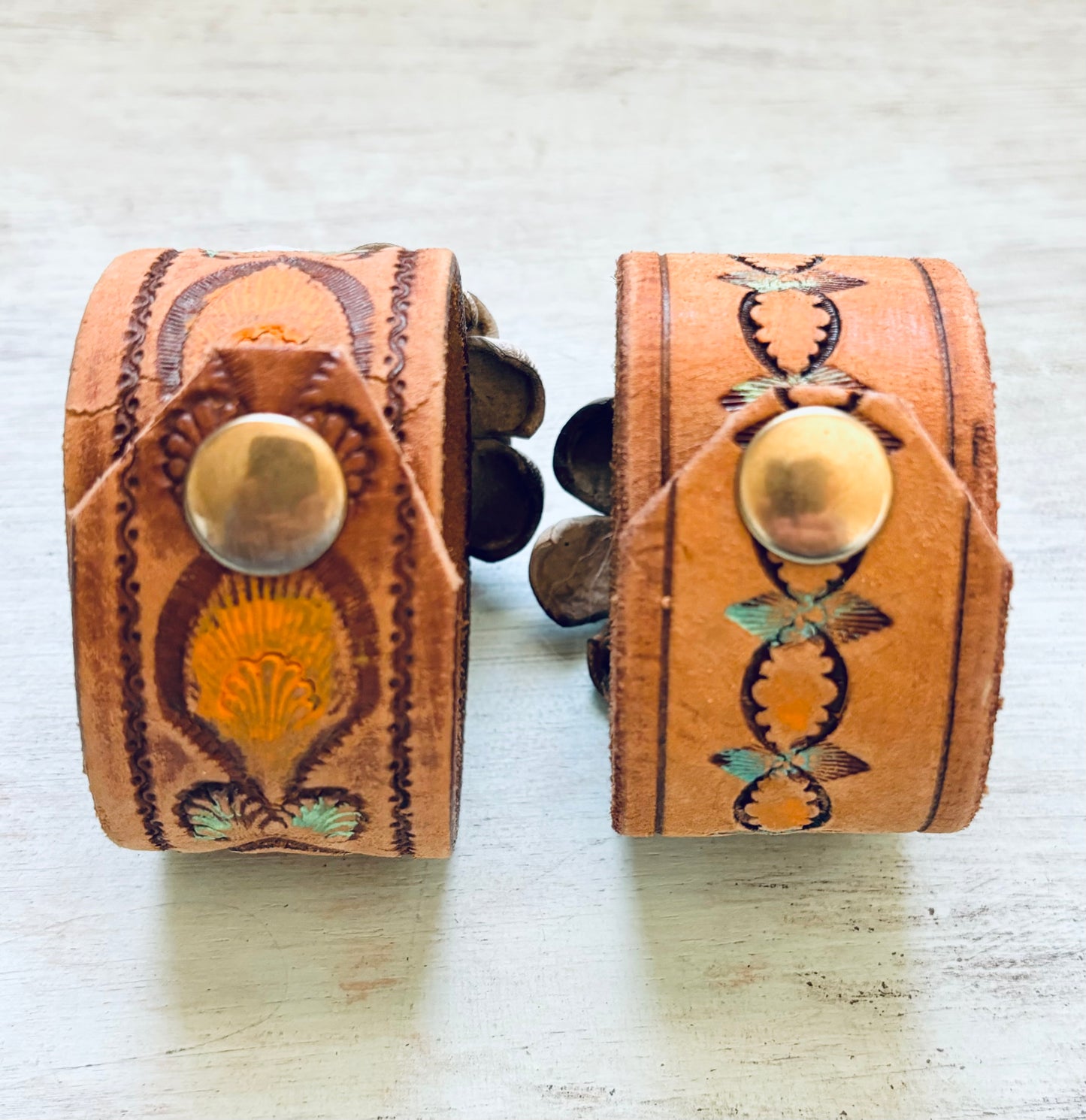 Hand Tooled Reclaimed Leather Flower Bracelet