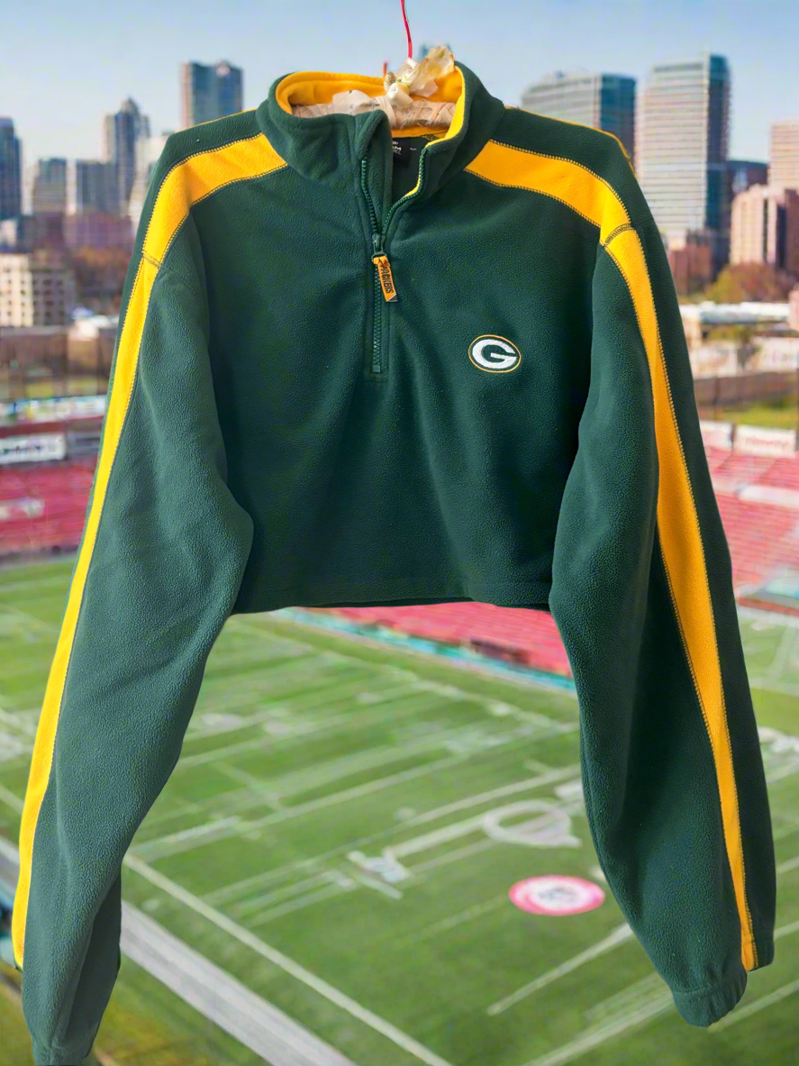 Reworked vintage Packers Color Block 1/4 Zip Cropped Fleece