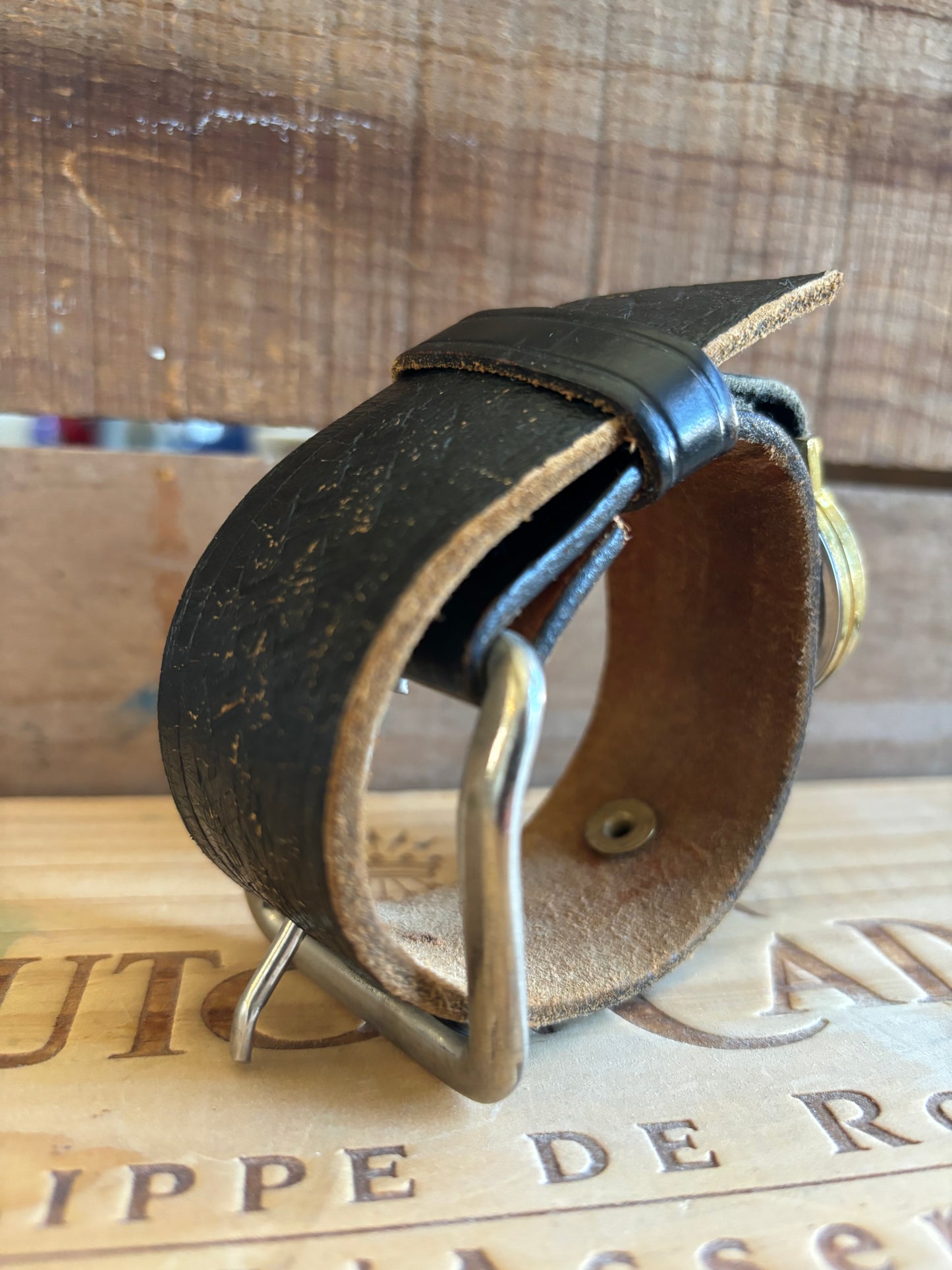 Handmade Distressed Leather Wristband Cuff Watch