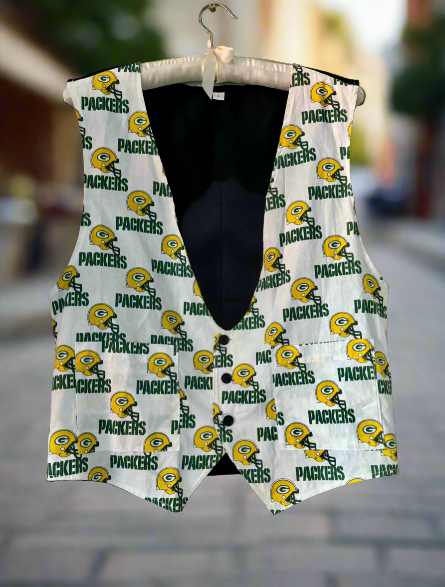 Reworked 80’s Hand Made Packers 3 button tuxedo Vest