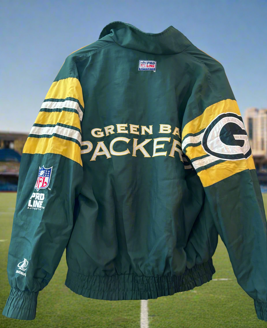 Vintage 90s Packers NFL LOGO 7 PROLINE Zip up Windbreaker Track Coat