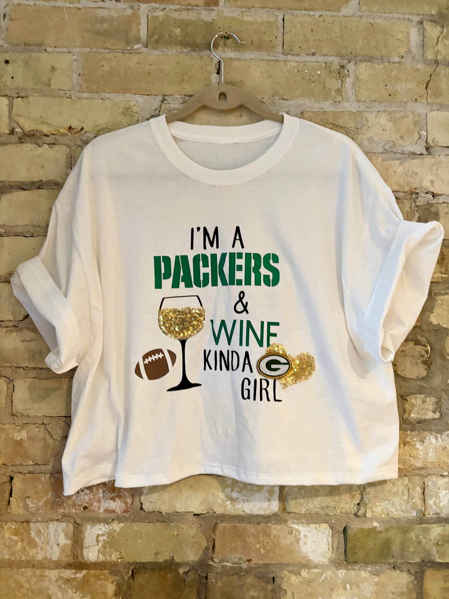 Reworked funny Wine Graphics cropped Game Day T-Shirt