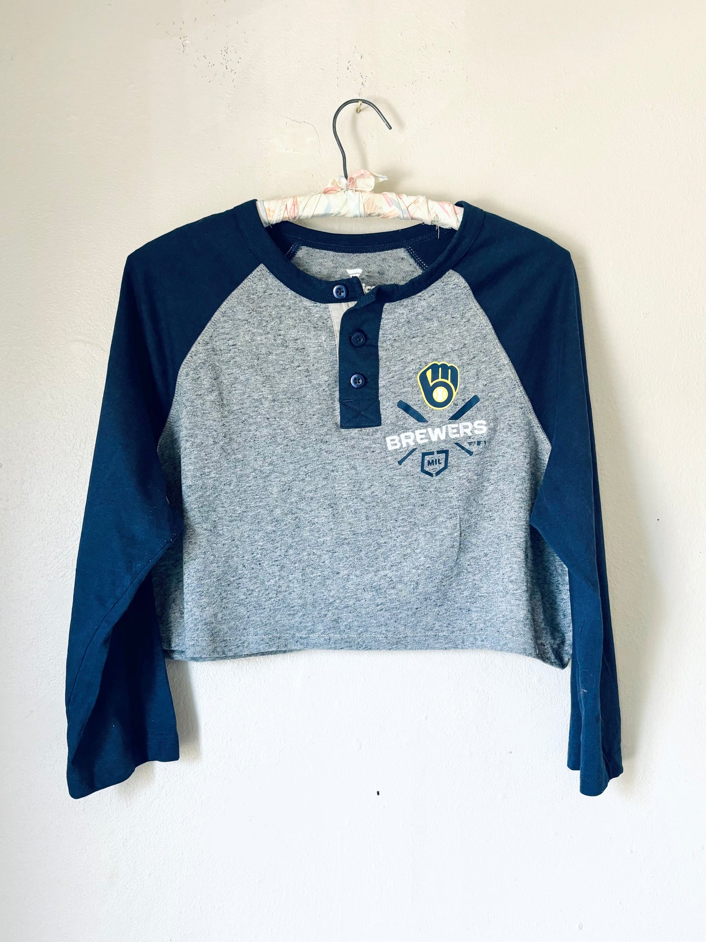Reworked Milwaukee Brewers cropped 3 Button Henley Tee