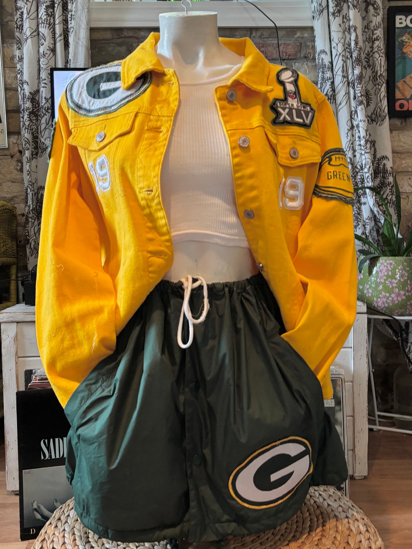 Reworked Packers Retro Over dyed Game Day Denim Jean Jacket