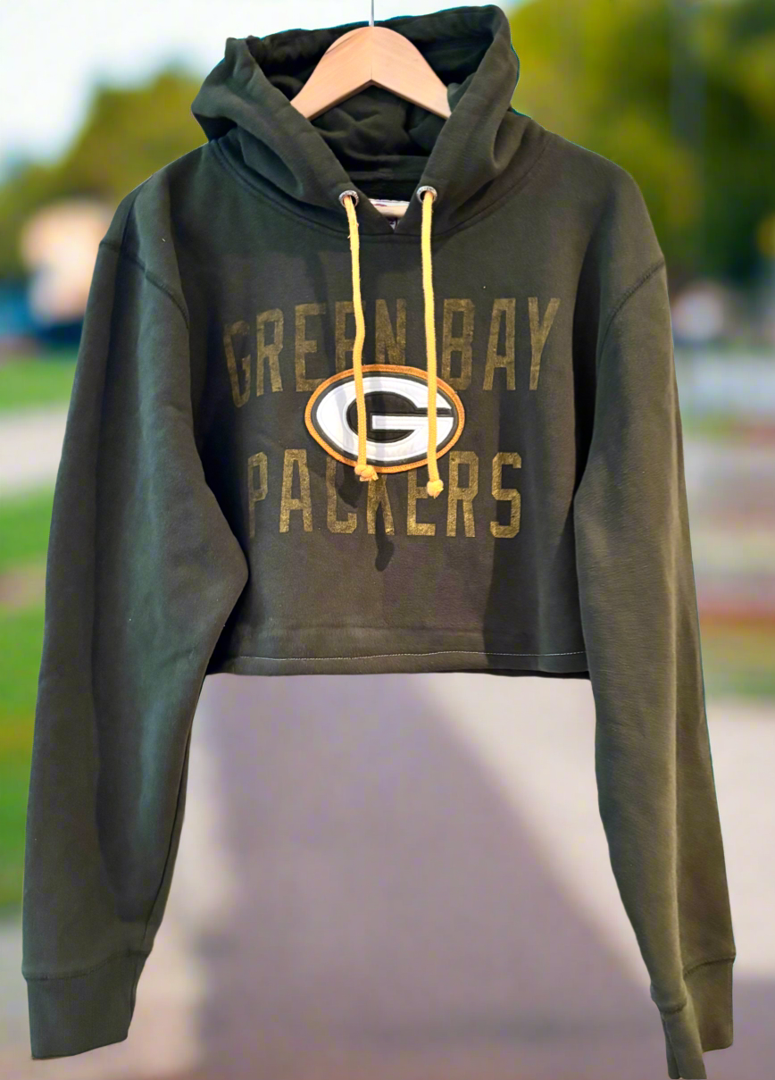 Reclaimed Green Bay Packers Distressed Cropped ThrowbackHoodie