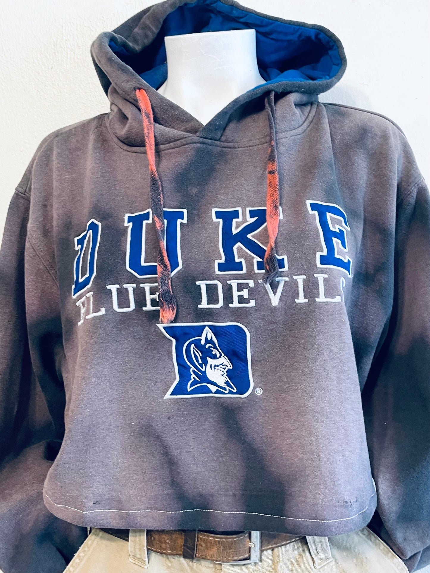 Reworked 90s Duke Blue Devils Cropped & Distressed Hoodie