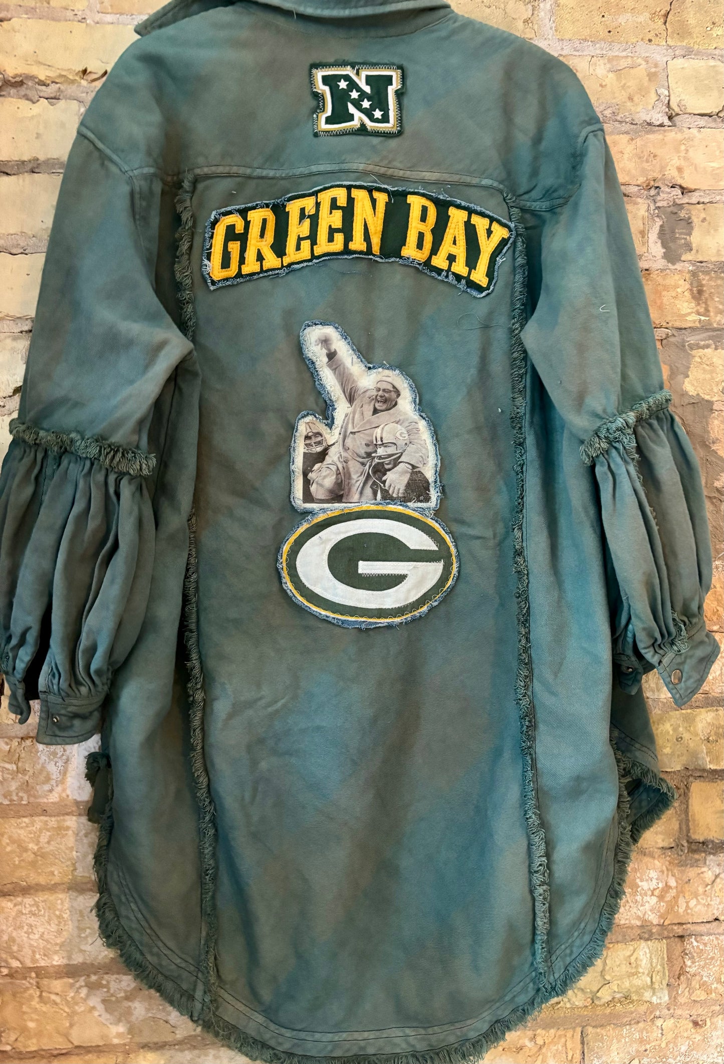 Reworked oversized distressed Game Day Flannel with Pockets