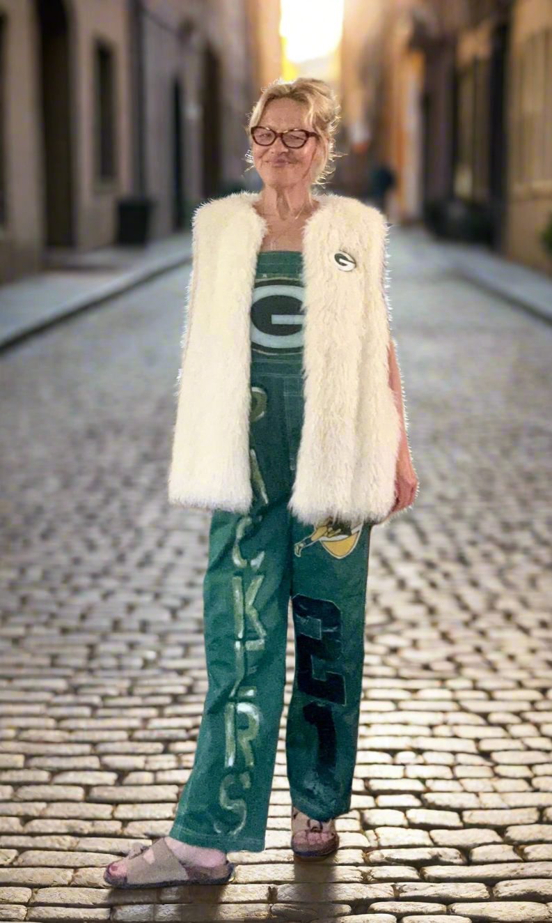 Reworked Shaggy Boho Game Day Faux Fur Vest