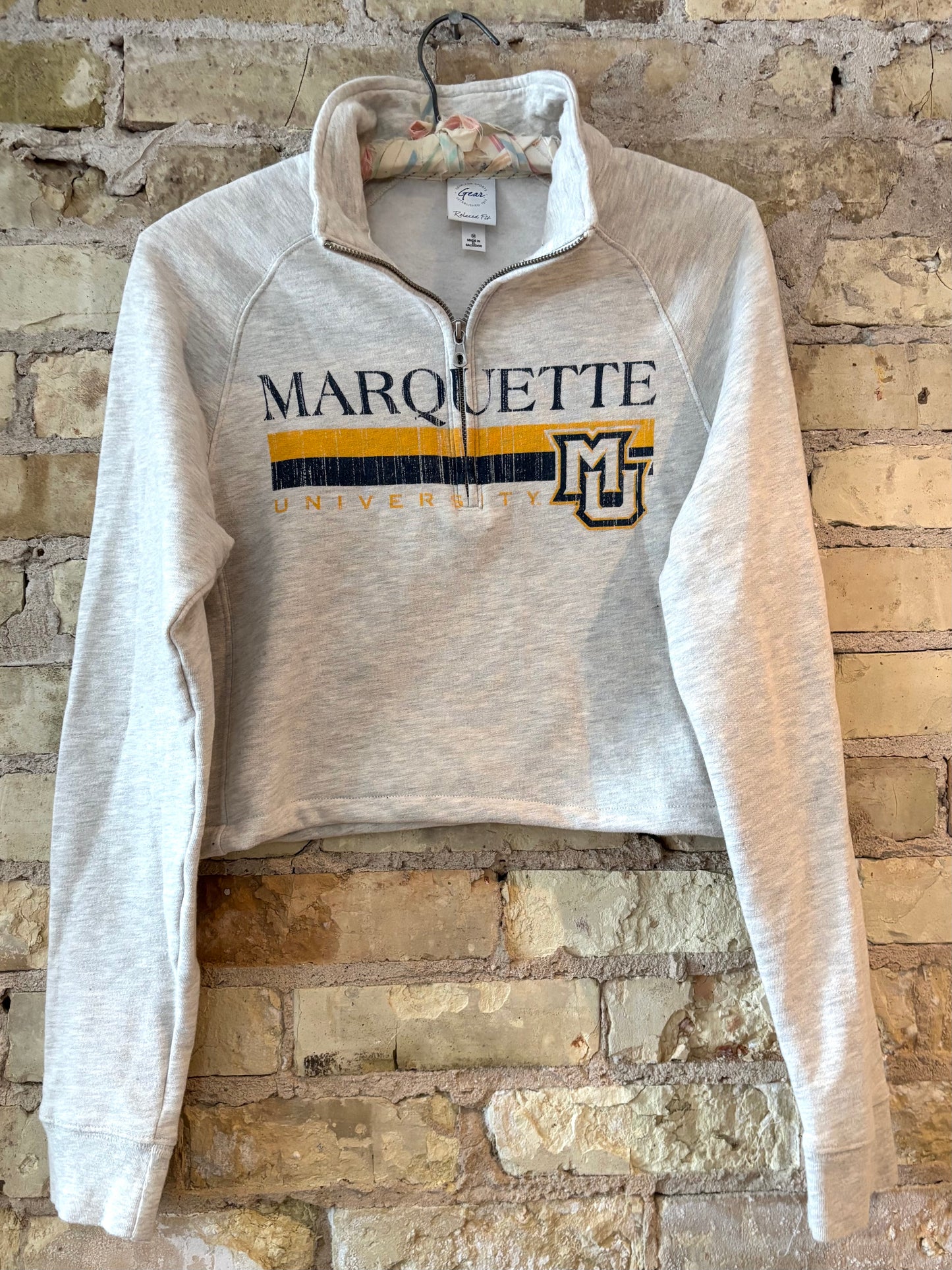 Reworked Cropped 1/4 Zip Marquette University Pullover sweatshirt