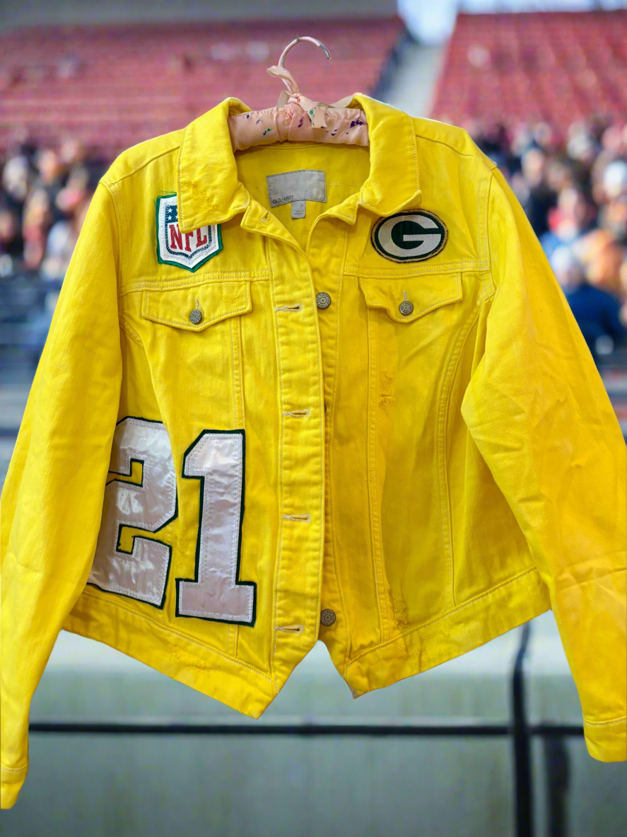 Reworked over dyed Packers Game day Denim Jean jacket