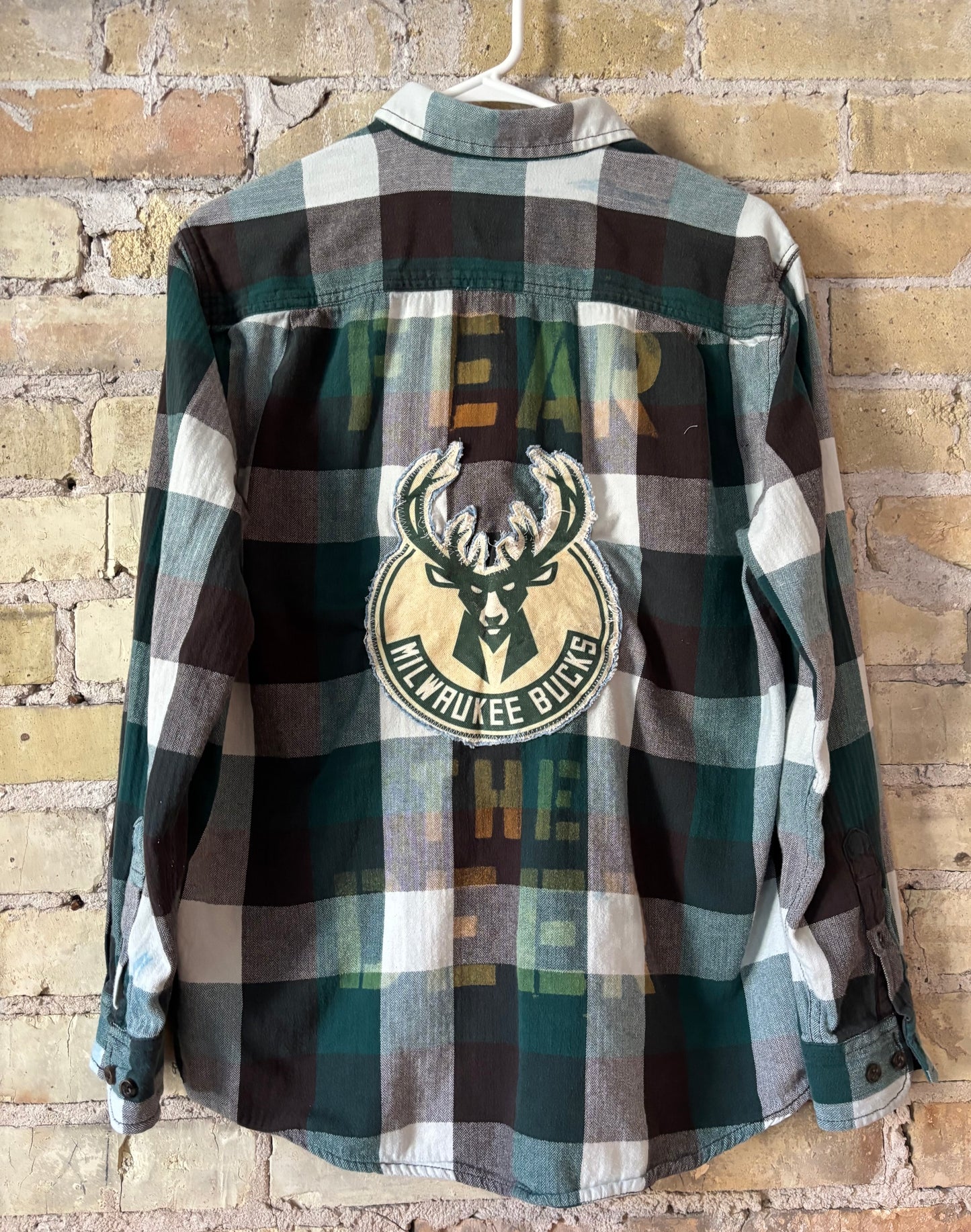 Reworked Bucks Distressed Game Day Flannel Shirt