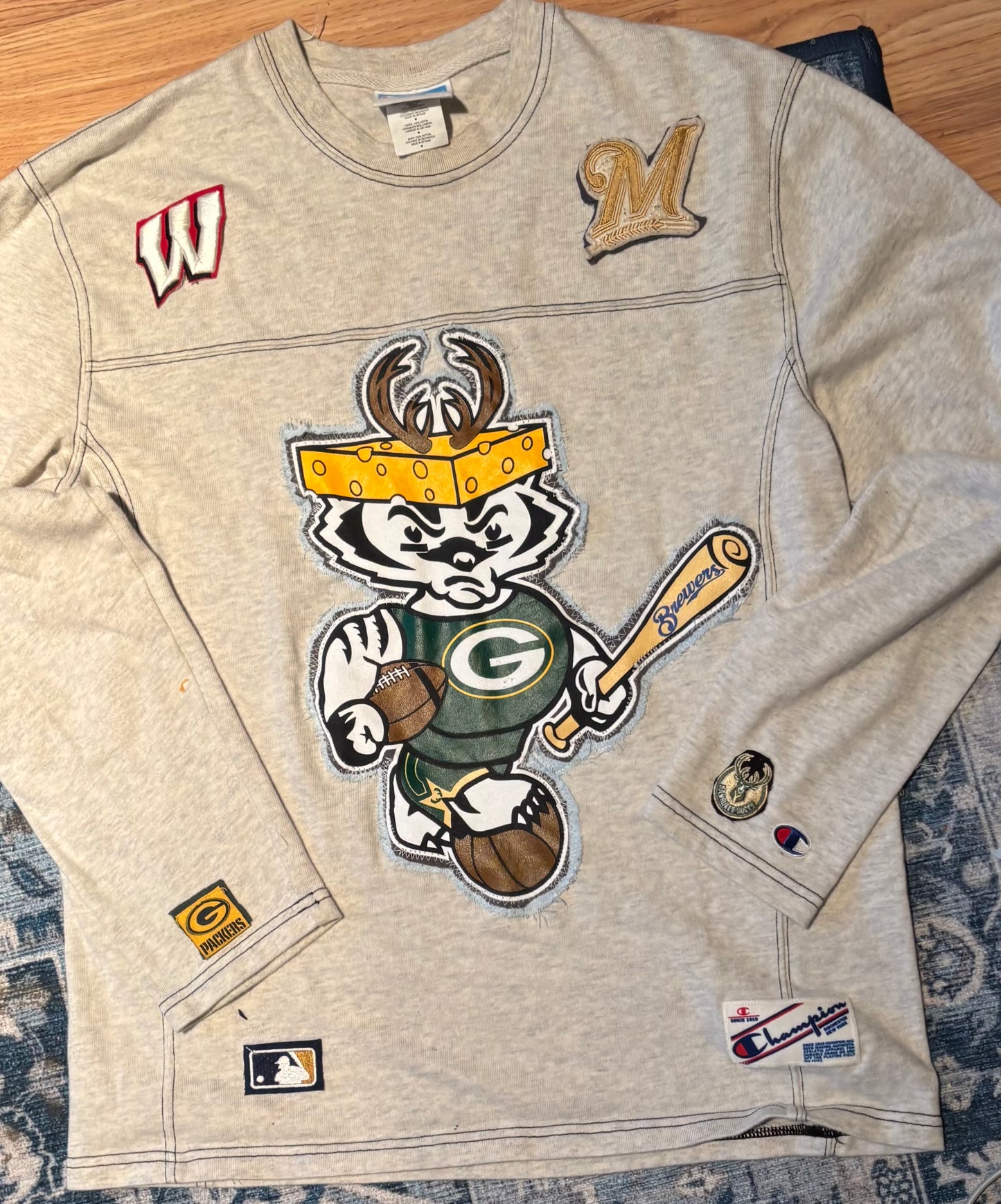 Reclaimed Custom Vintage Champion Wisconsin Sports Long sleeve Tshirt