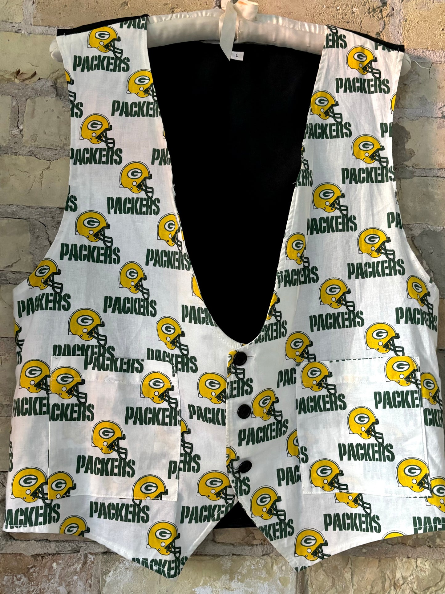 Reworked 80’s Hand Made Packers 3 button tuxedo Vest