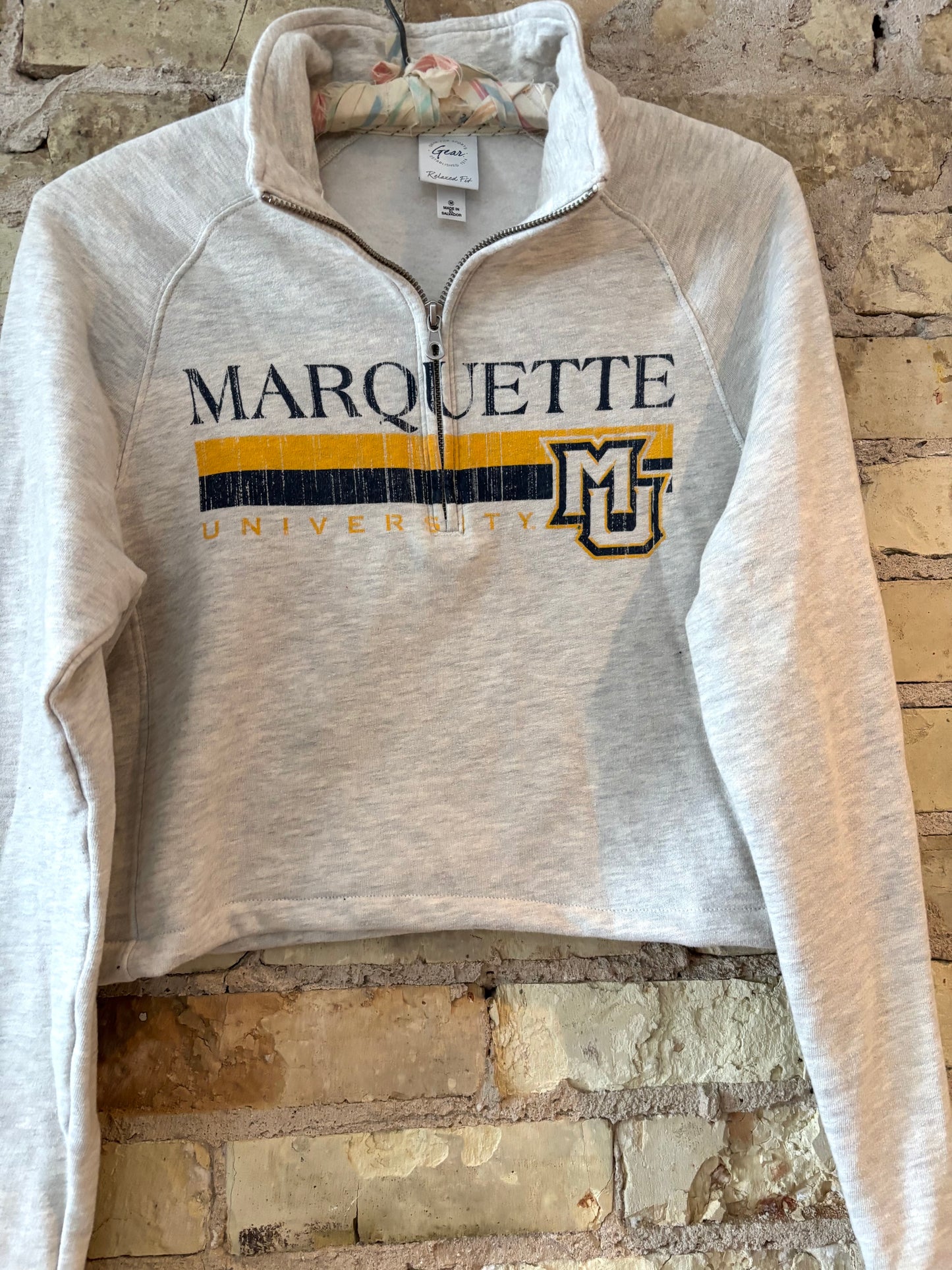 Reworked Cropped 1/4 Zip Marquette University Pullover sweatshirt