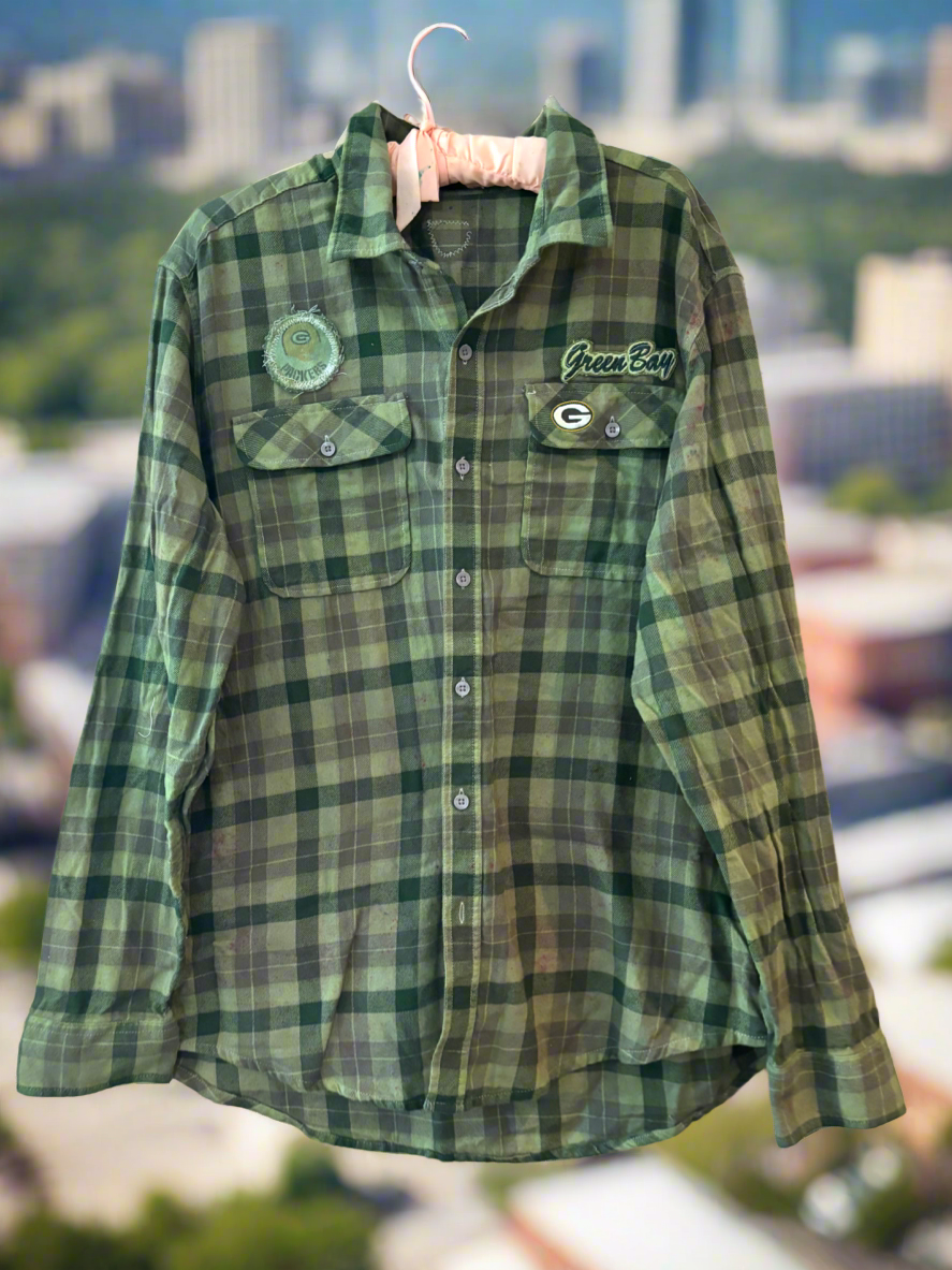 Reworked Packers Oversized Game Day Flannel Shirt