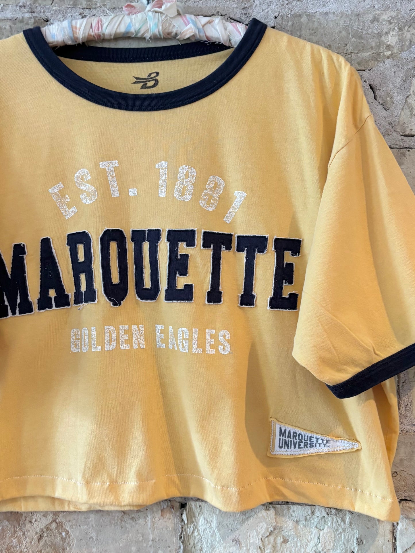 Reworked Retro Marquette University Cropped Ringer T-shirt