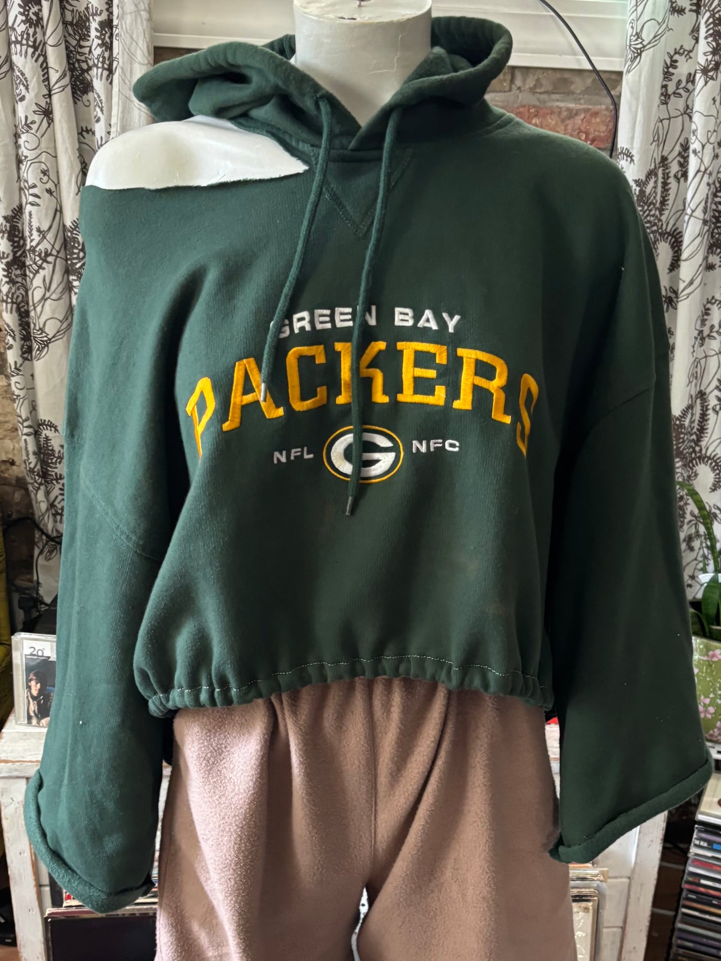 Reworked Packers Retro Cropped One Shoulder oversized Hoodie