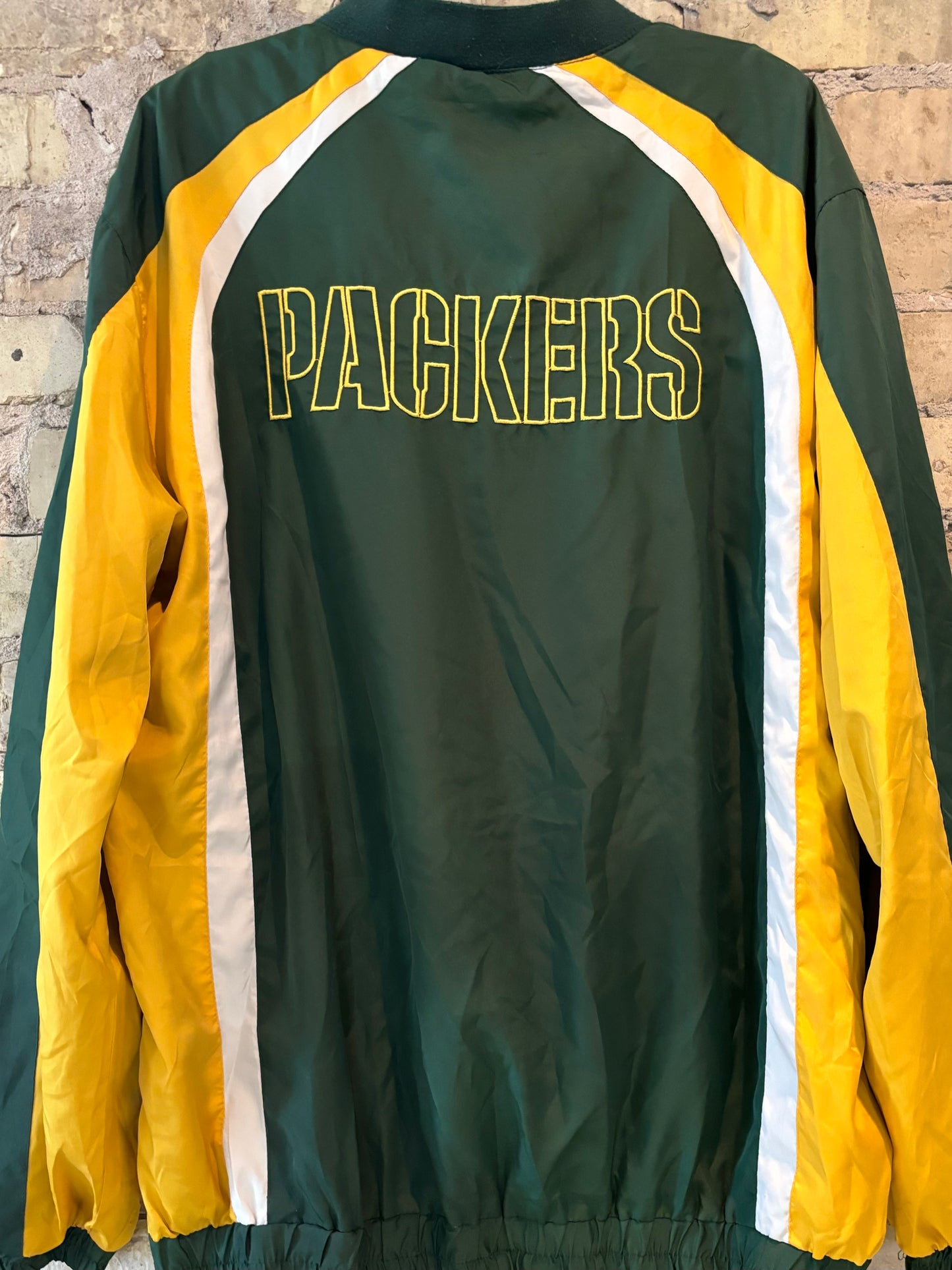 Vintage Green Bay Packers embroidered Color Block V Neck Windbreaker Pullover