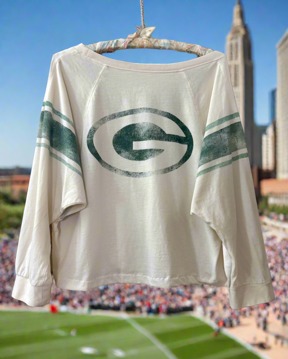 Reworked Packers cropped Throwback Shoulder Jersey Tee