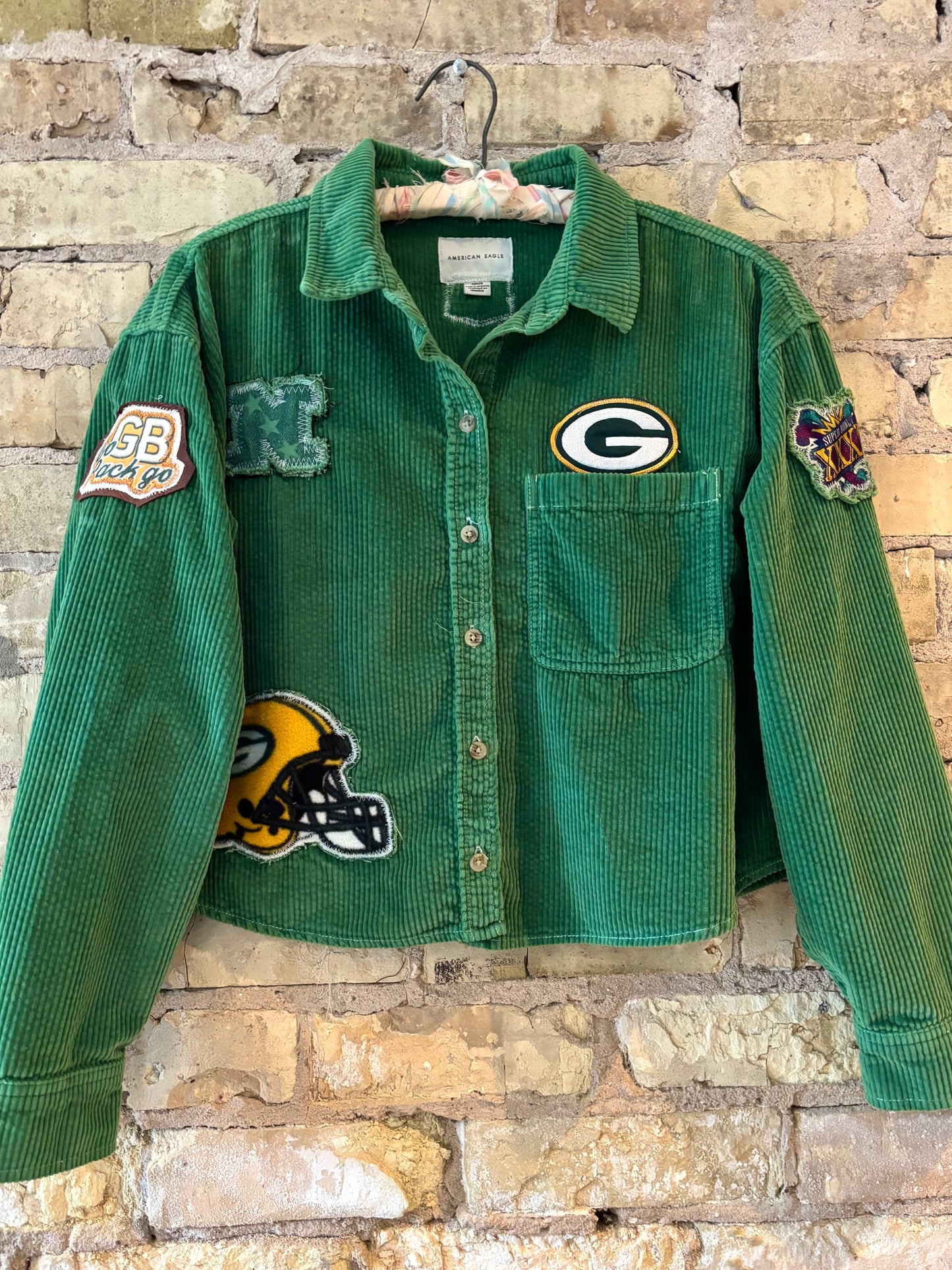 Reworked Packers Over Dyed Corduroy Game Day Cropped ShirtJacket