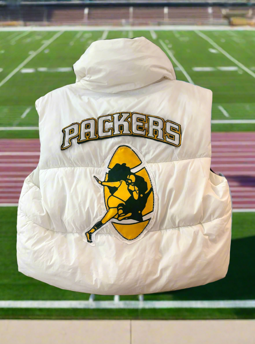 Reworked cropped Puffer Game Day Vest