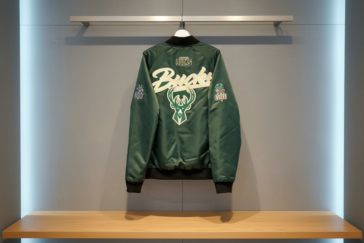 Black Satin GameDay Varsity Bomber Jacket