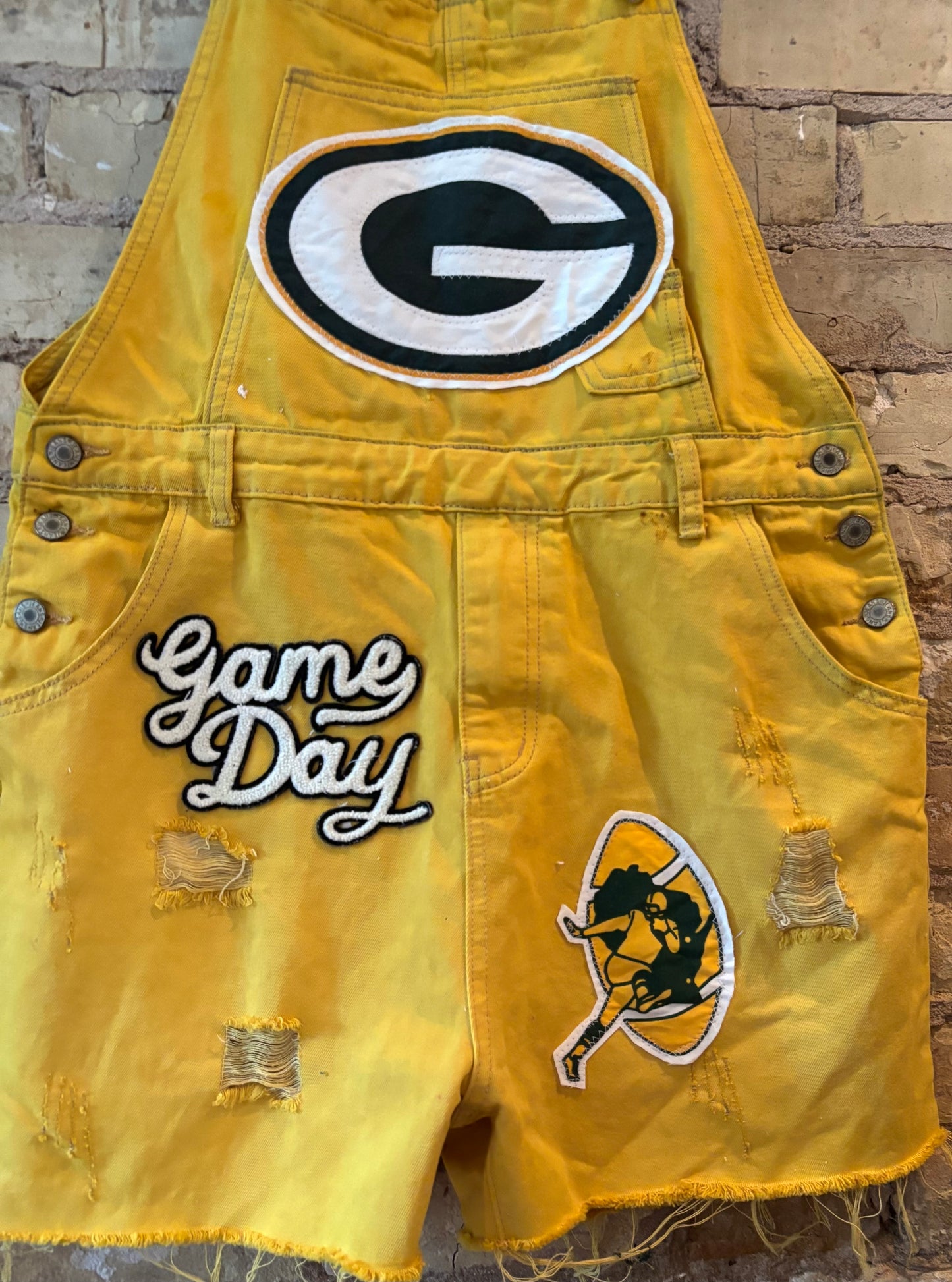 Reworked vintage over dyed Game Day Bib Overall Cutoffs