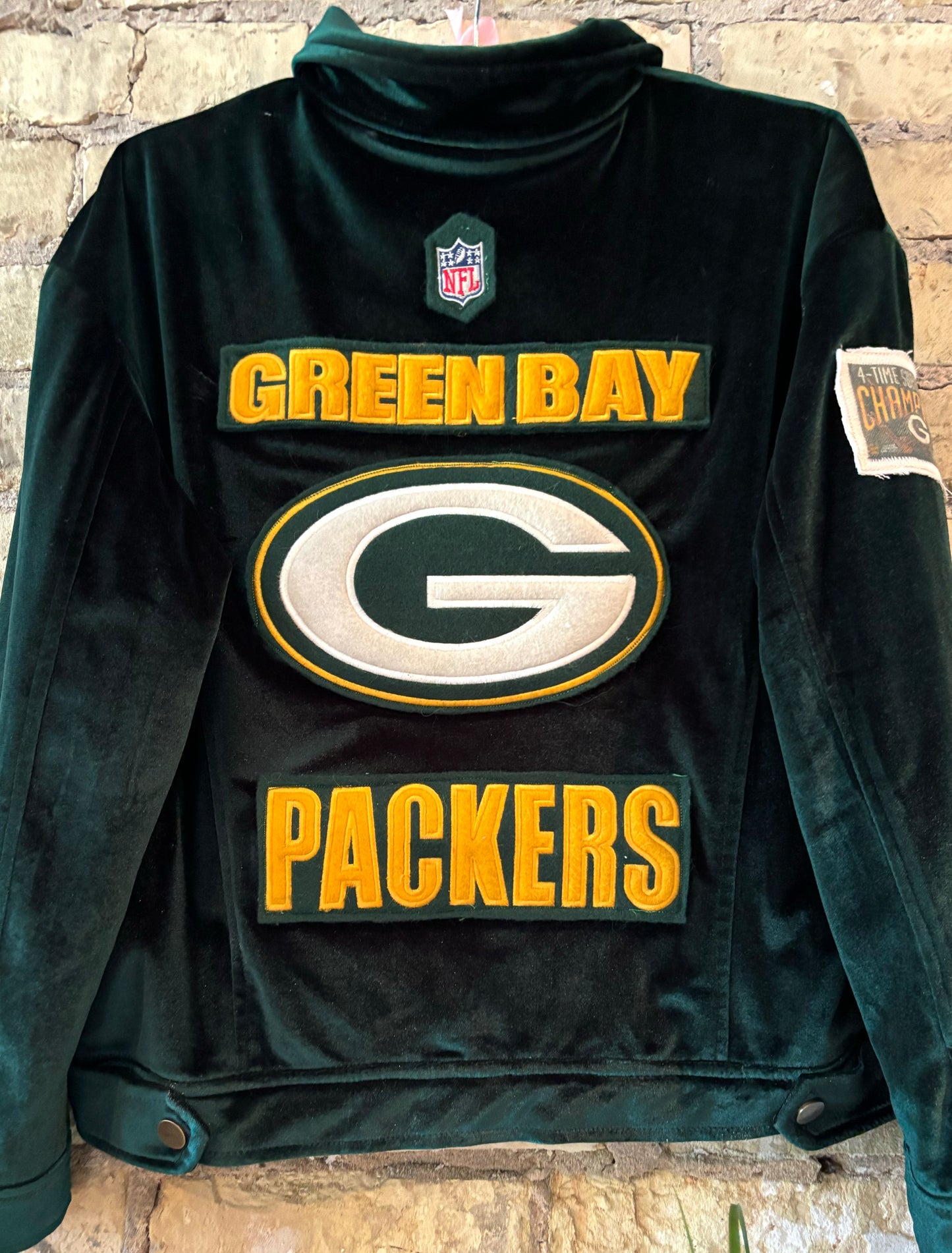 Reworked EmeraldGreen Plush Velvet Packers Game Day Jacket