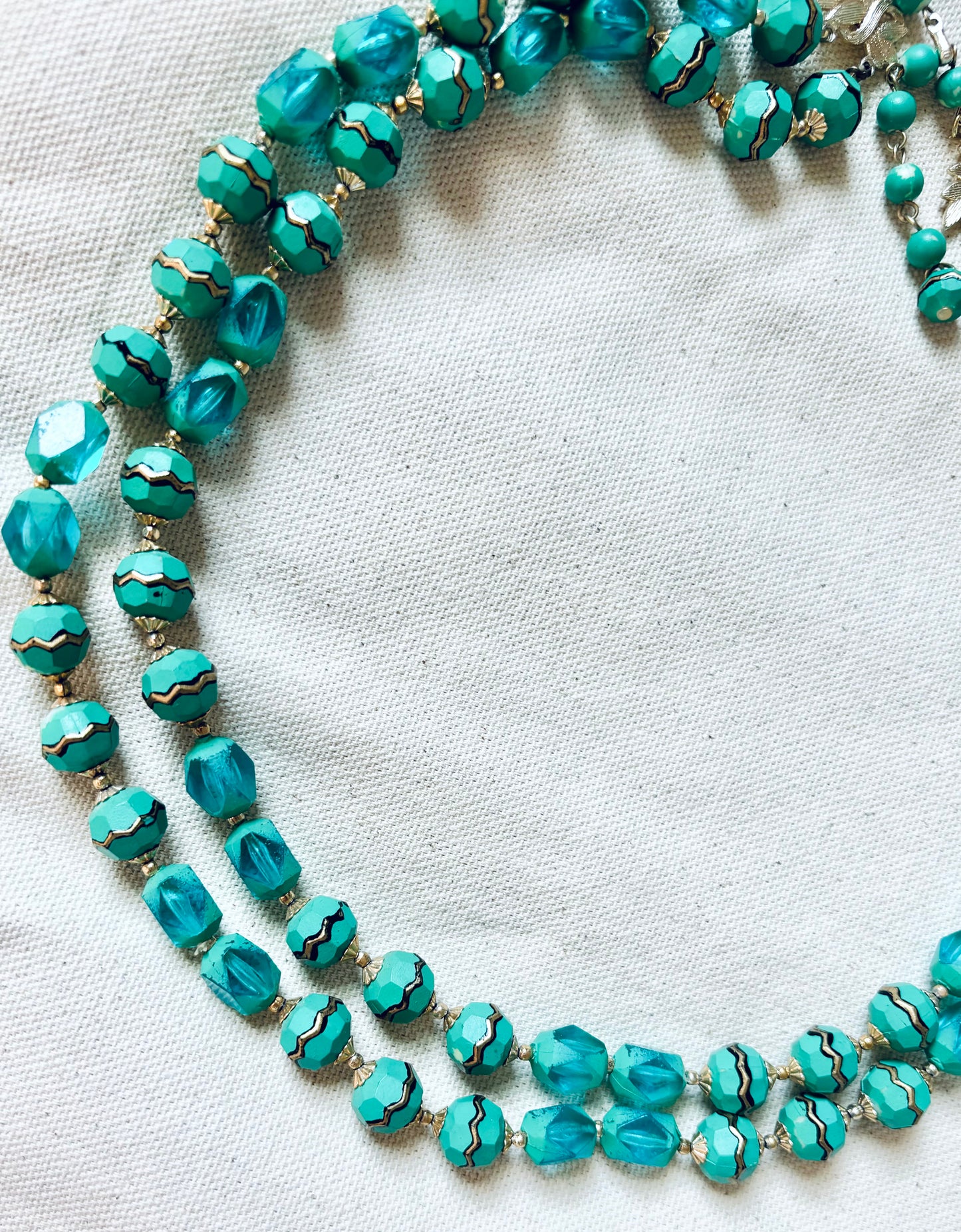 Vintage Turquoise & Gold double Strand beaded Necklace
