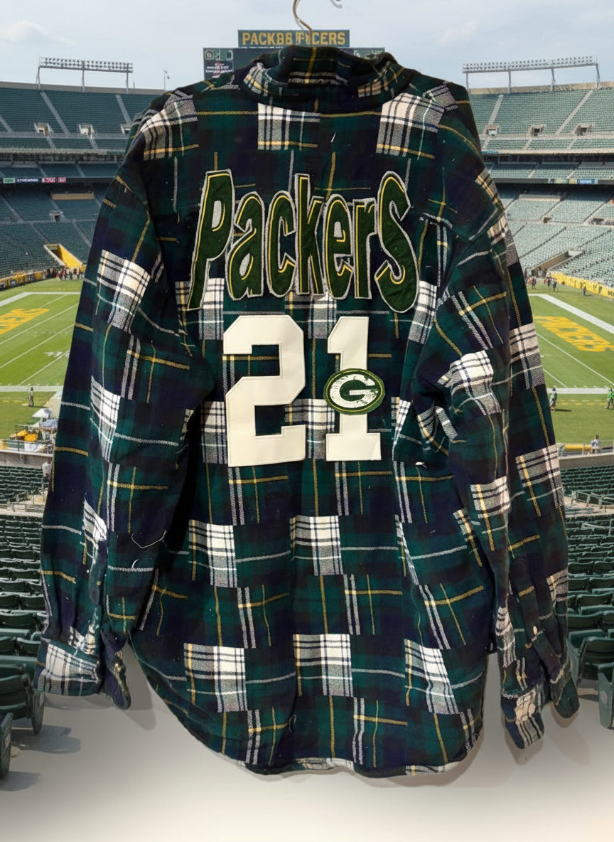 Reworked Packers Game Day Patchwork Flannel Shirt