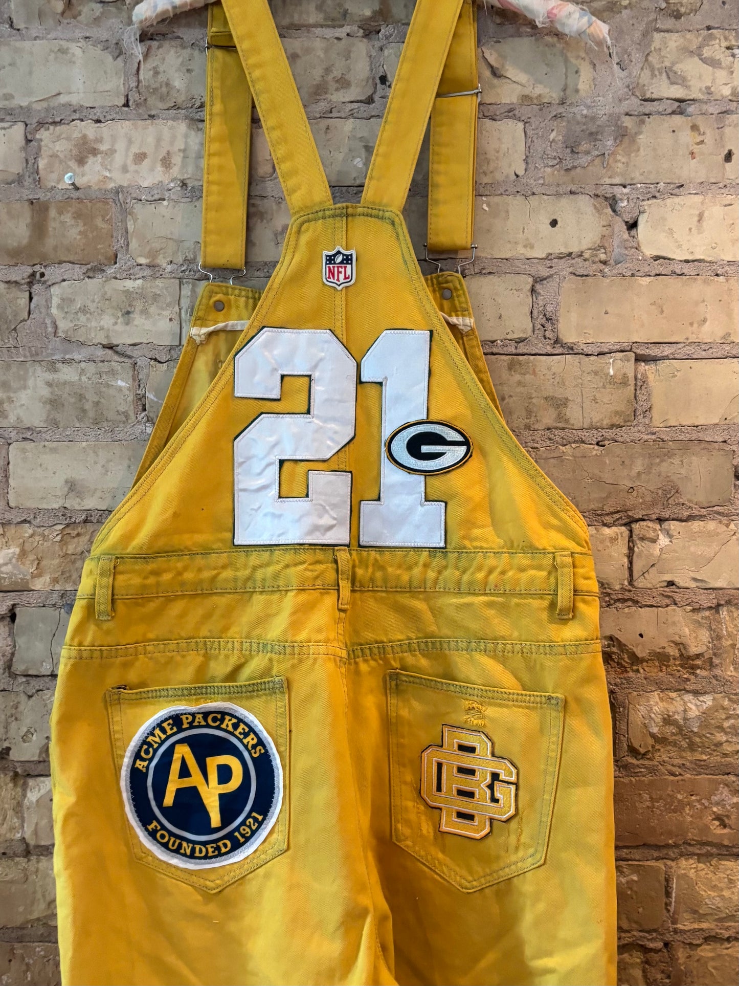 Reworked vintage over dyed Game Day Bib Overall Cutoffs