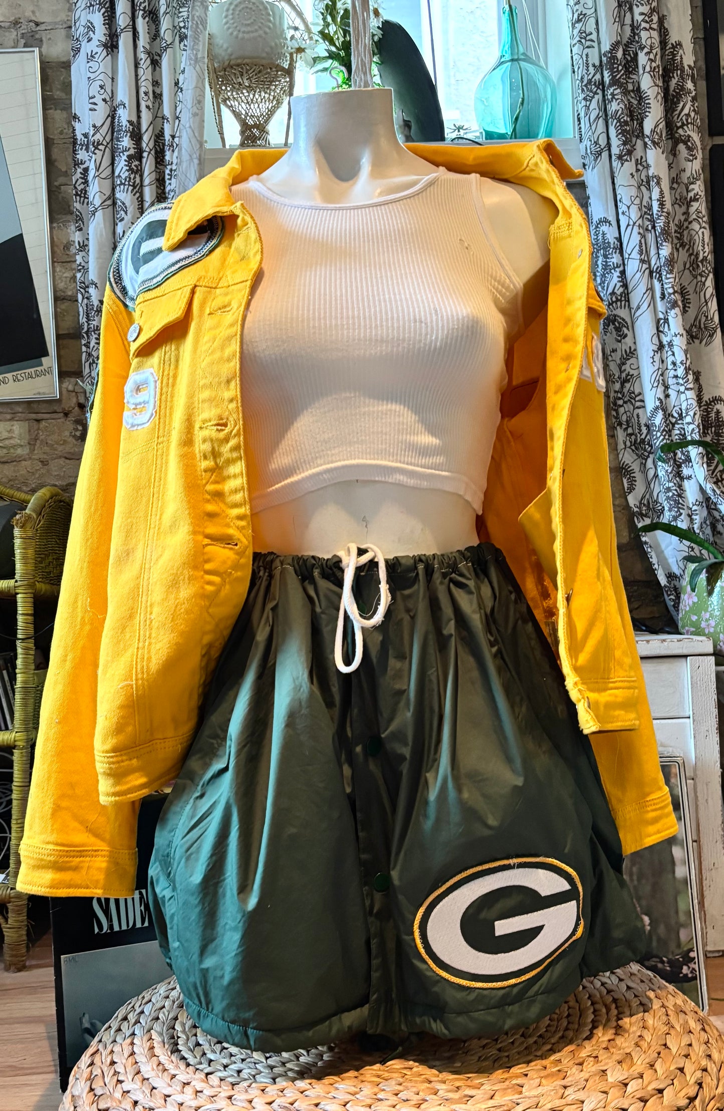 Reworked Packers Retro Over dyed Game Day Denim Jean Jacket