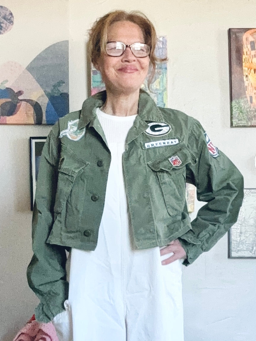 Reworked vintage Military Cropped Game Day Jacket