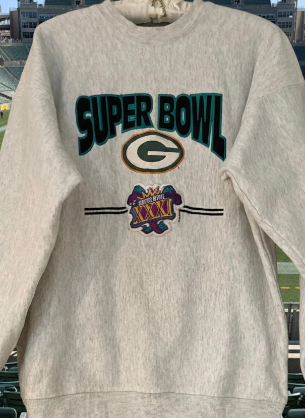 RARE 90’s Green Bay Green Bay Packers Heather Gray Super Bowl crewneck