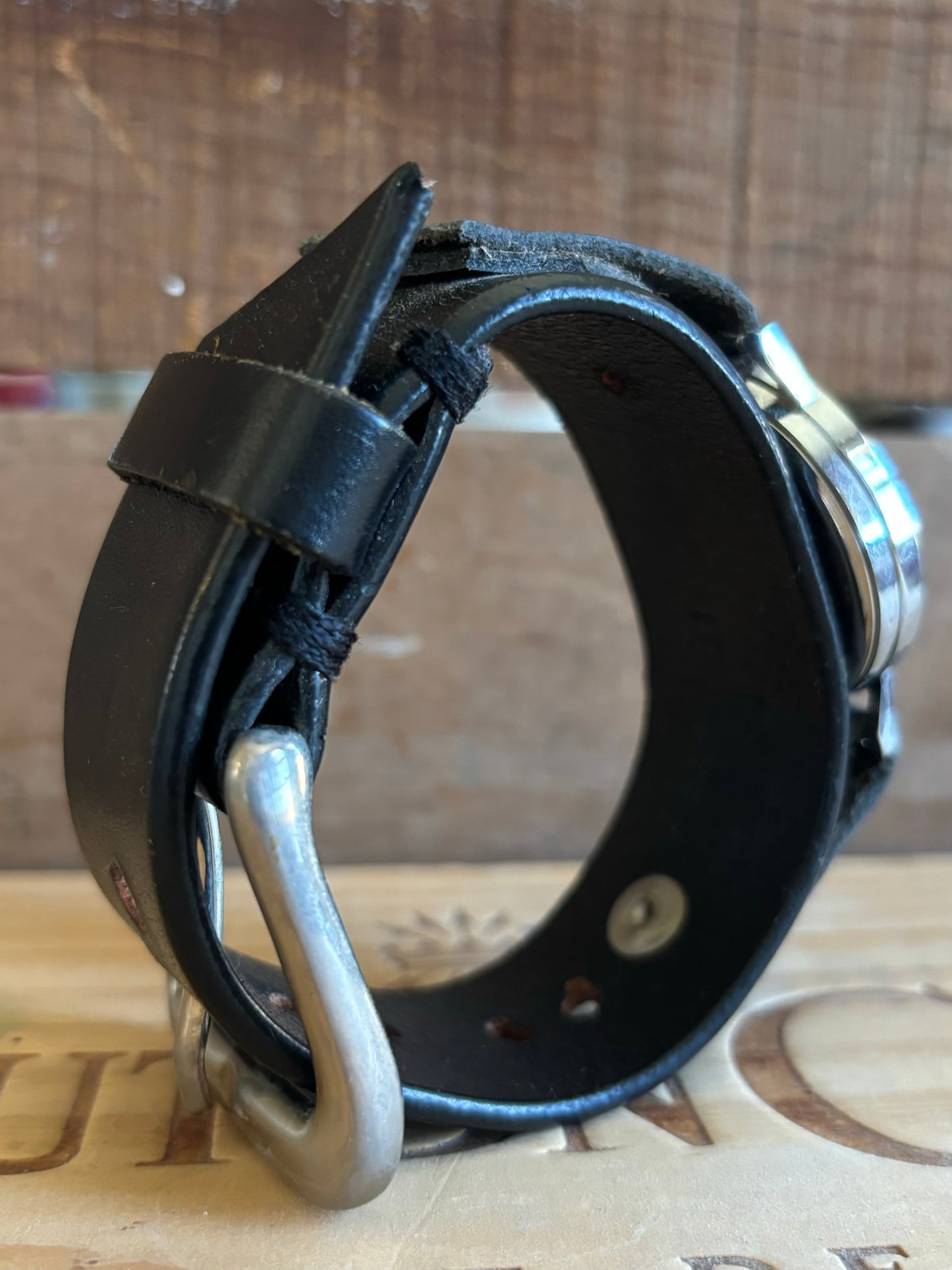 Handmade Distressed Leather wristband Cuff Watch