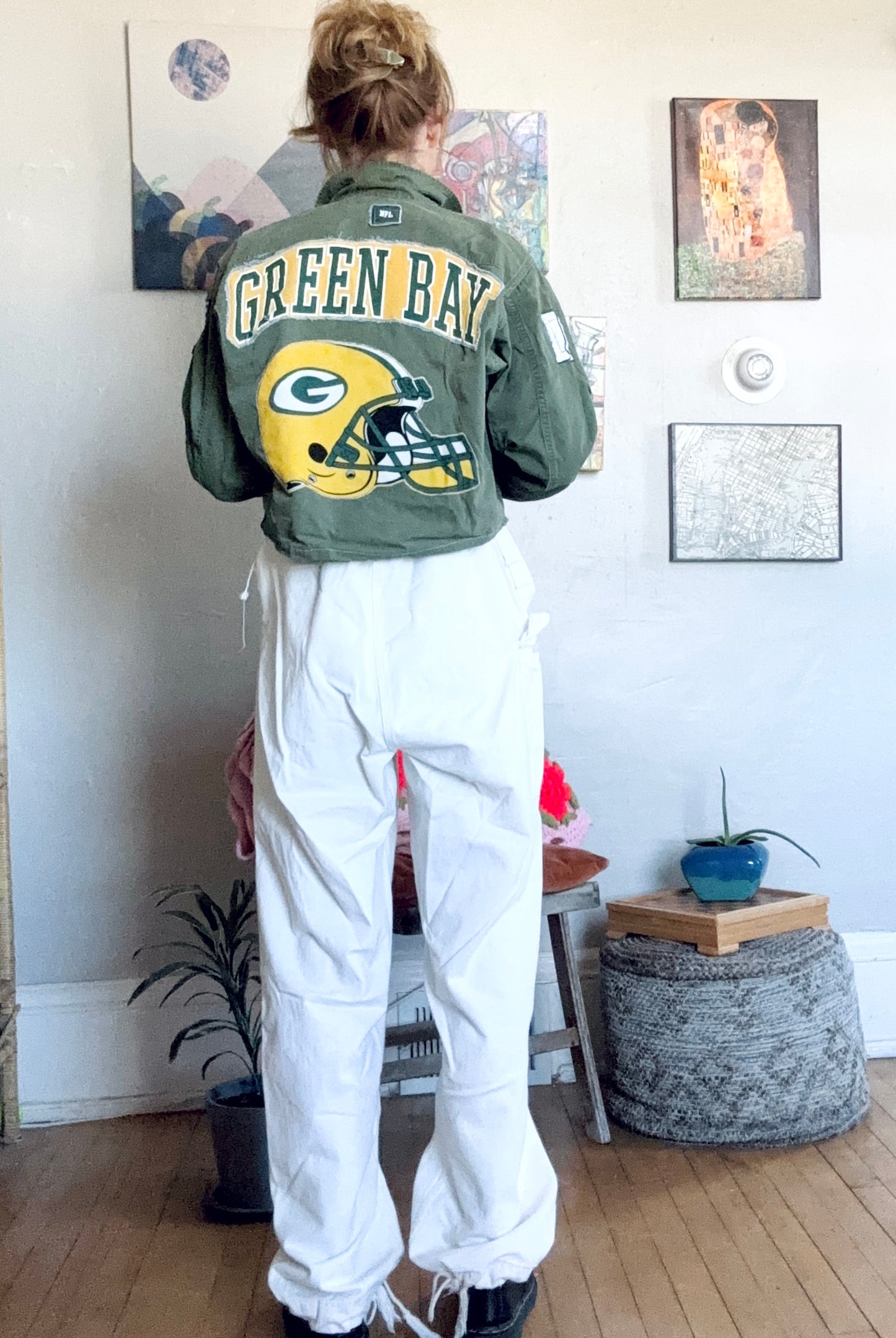 Reworked vintage Military Cropped Game Day Jacket