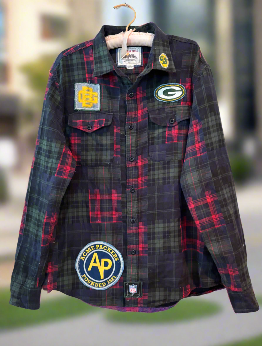 Reworked Packers Game Day Throwback Flannel Shirt