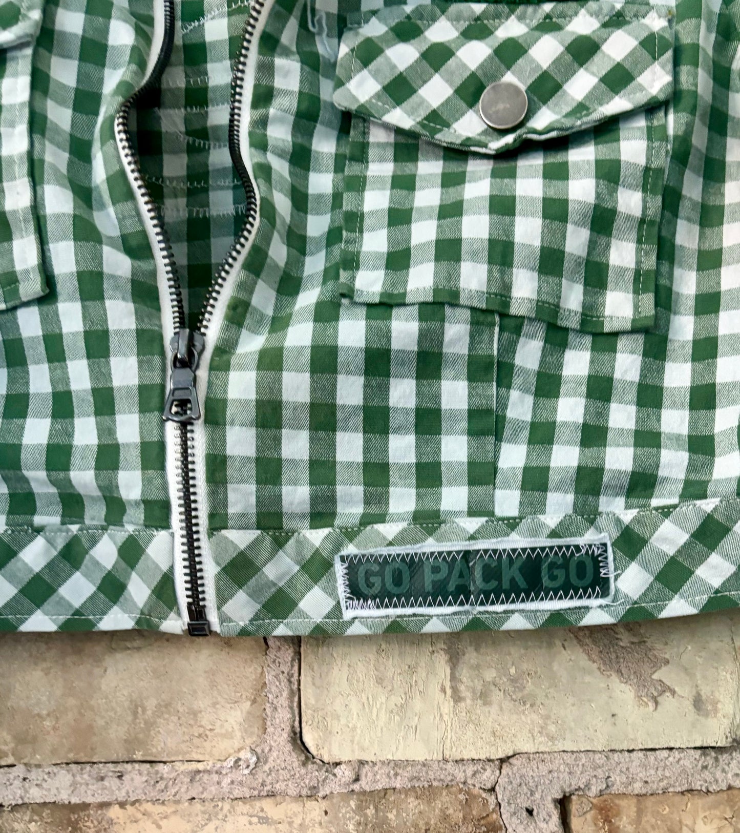 Reworked Retro Green Gingham Cropped Game Day Jacket