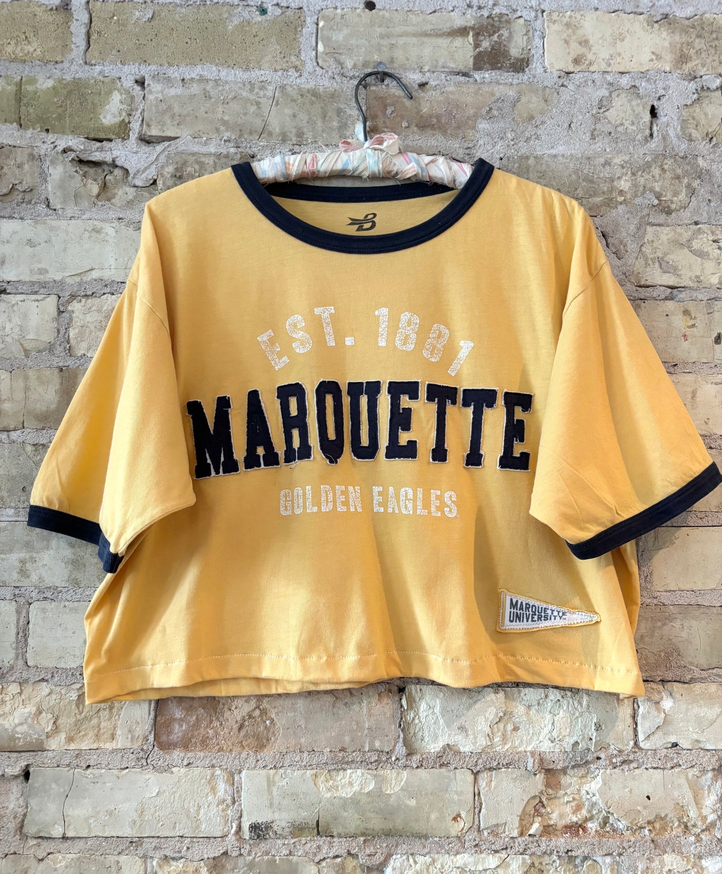 Reworked Retro Marquette University Cropped Ringer T-shirt