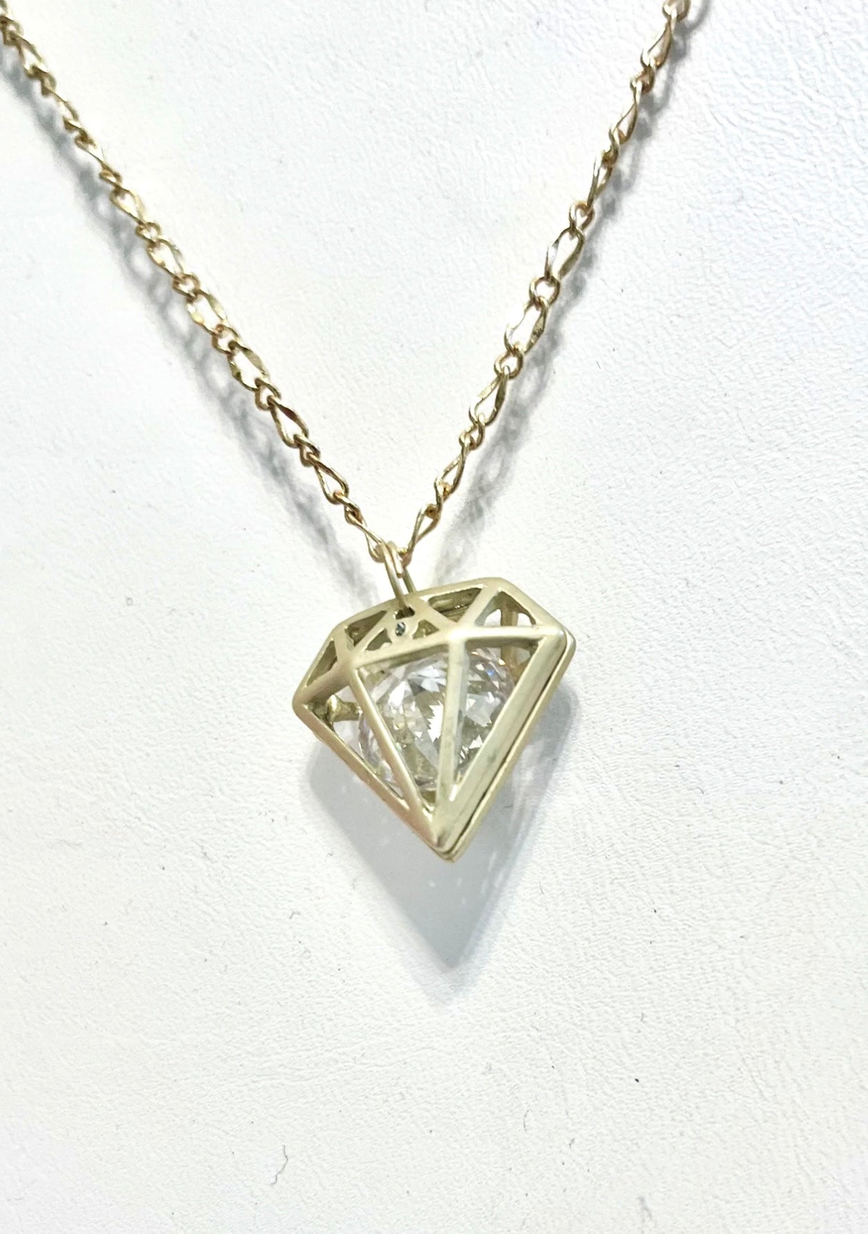Antique Gold prism Pendant with floating Crystal Quartz Necklace