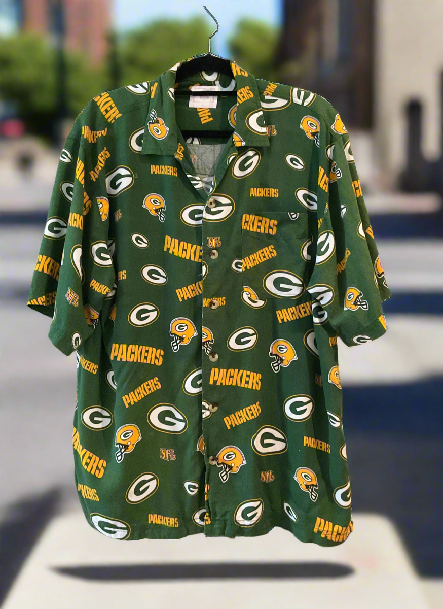 Vintage PACKERS NFL all over Print S/S Hawaiian Shirt