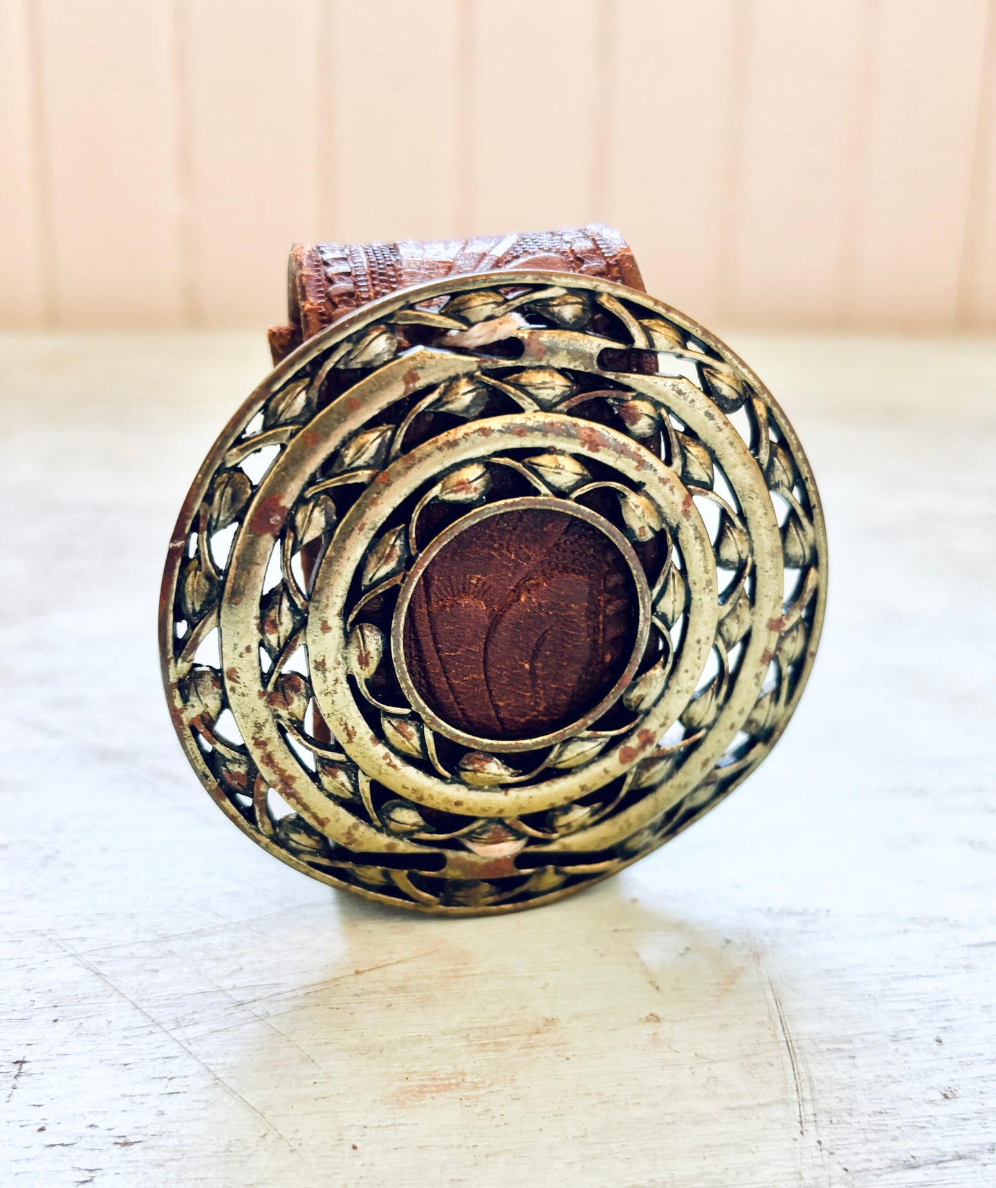 HandTooled reclaimed Distressed Leather Gypsy Warrior Bracelet