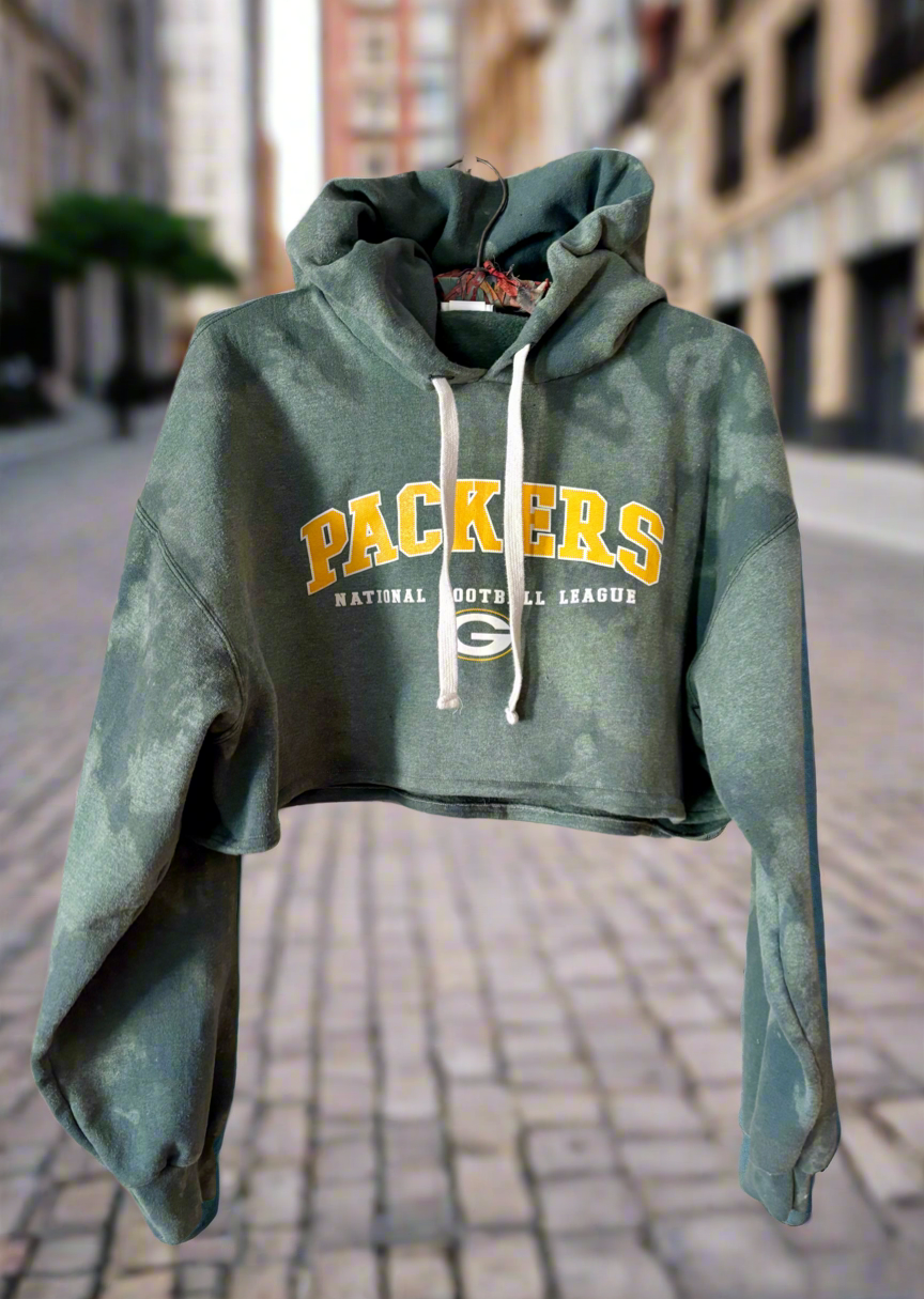 Reworked Packers over dyed distressed Cropped Hoodie