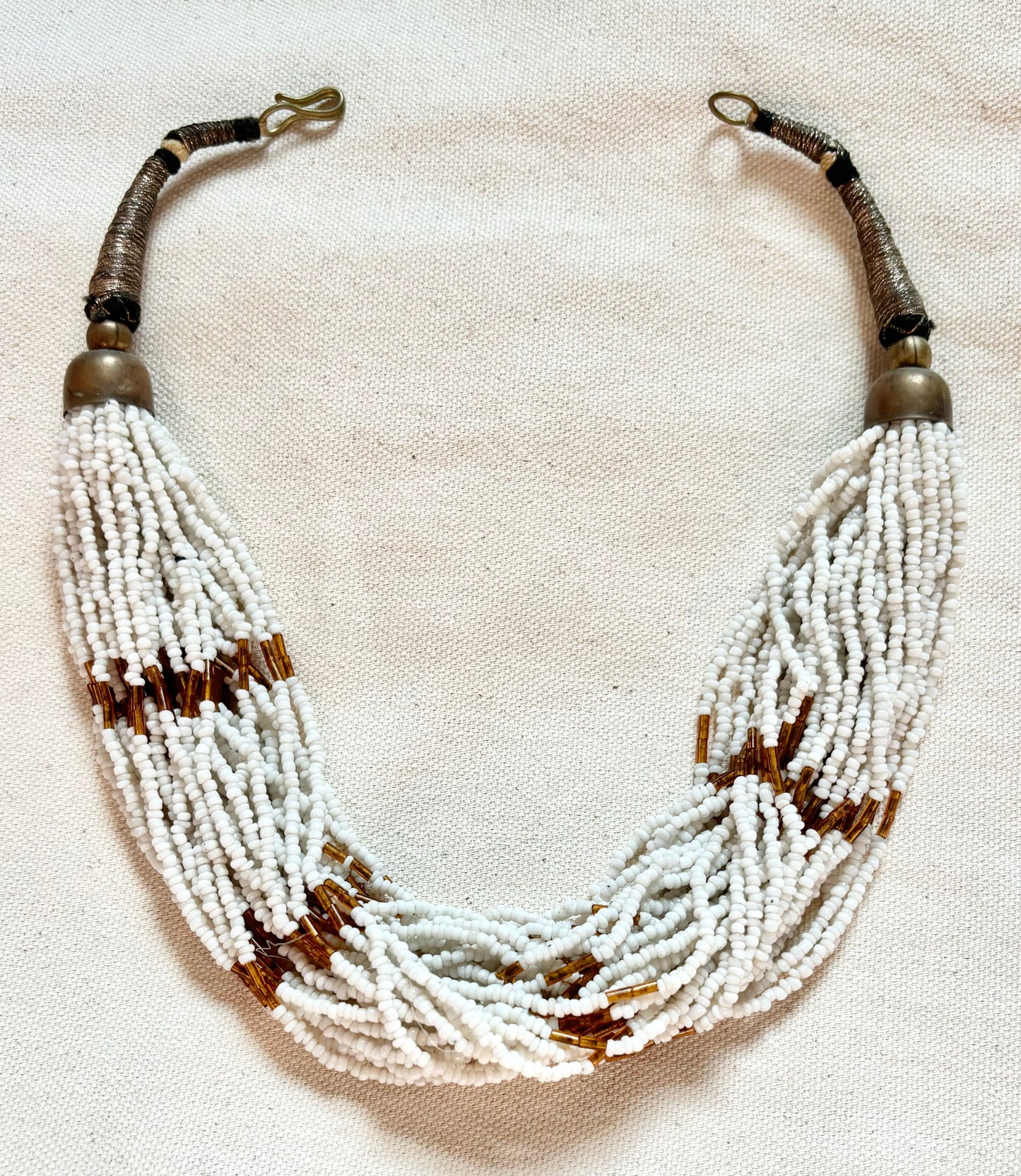 Vintage Chunky Multi strand Seed bead and brass boho Necklace