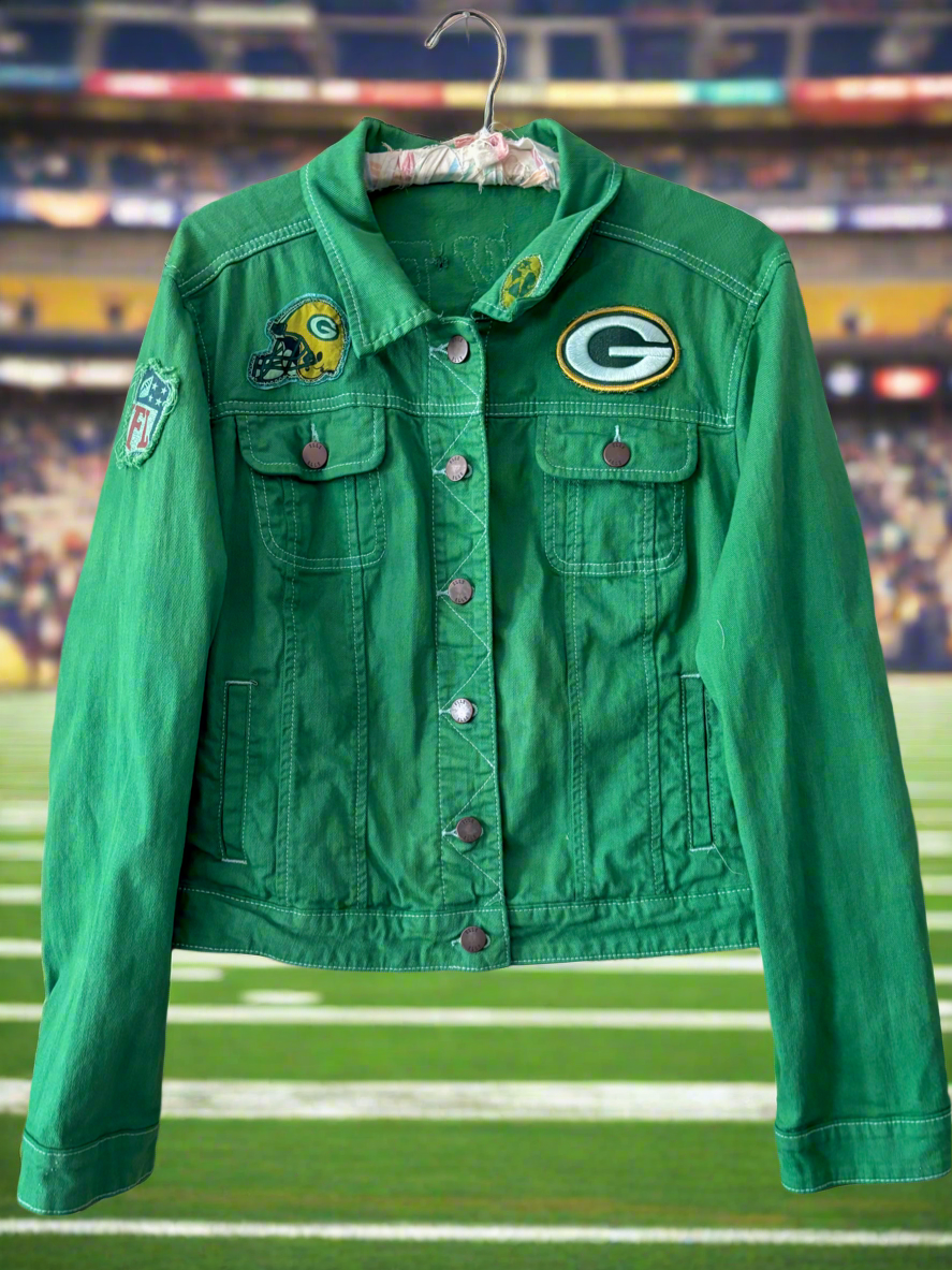 Reworked Over dyed Game Day Denim Jean Jacket