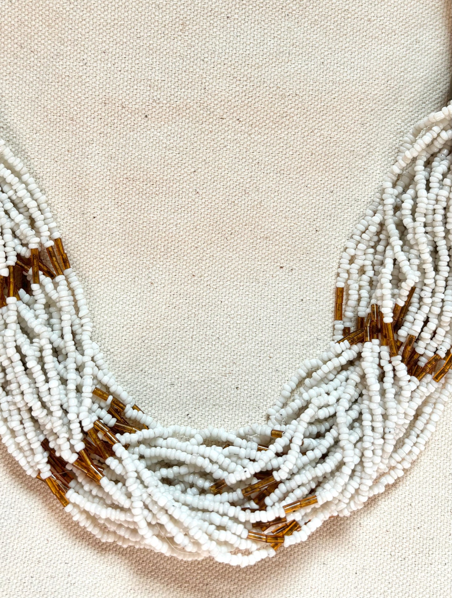 Vintage Chunky Multi strand Seed bead and brass boho Necklace
