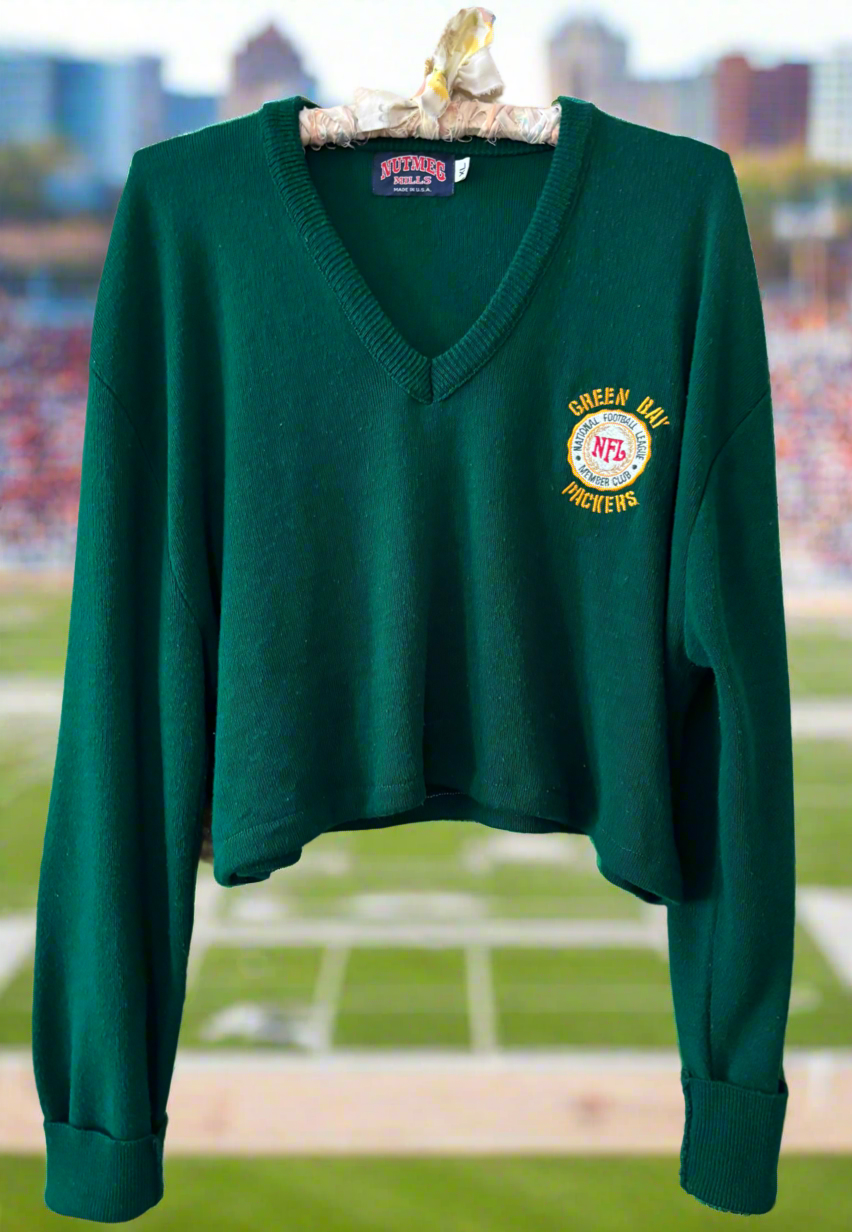 Reworked vintage Nutmeg Green Bay Packers Member Club V Neck Sweater