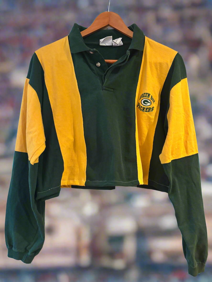 Reworked Vintage Green Bay Packers Rugby cropped Polo Shirt